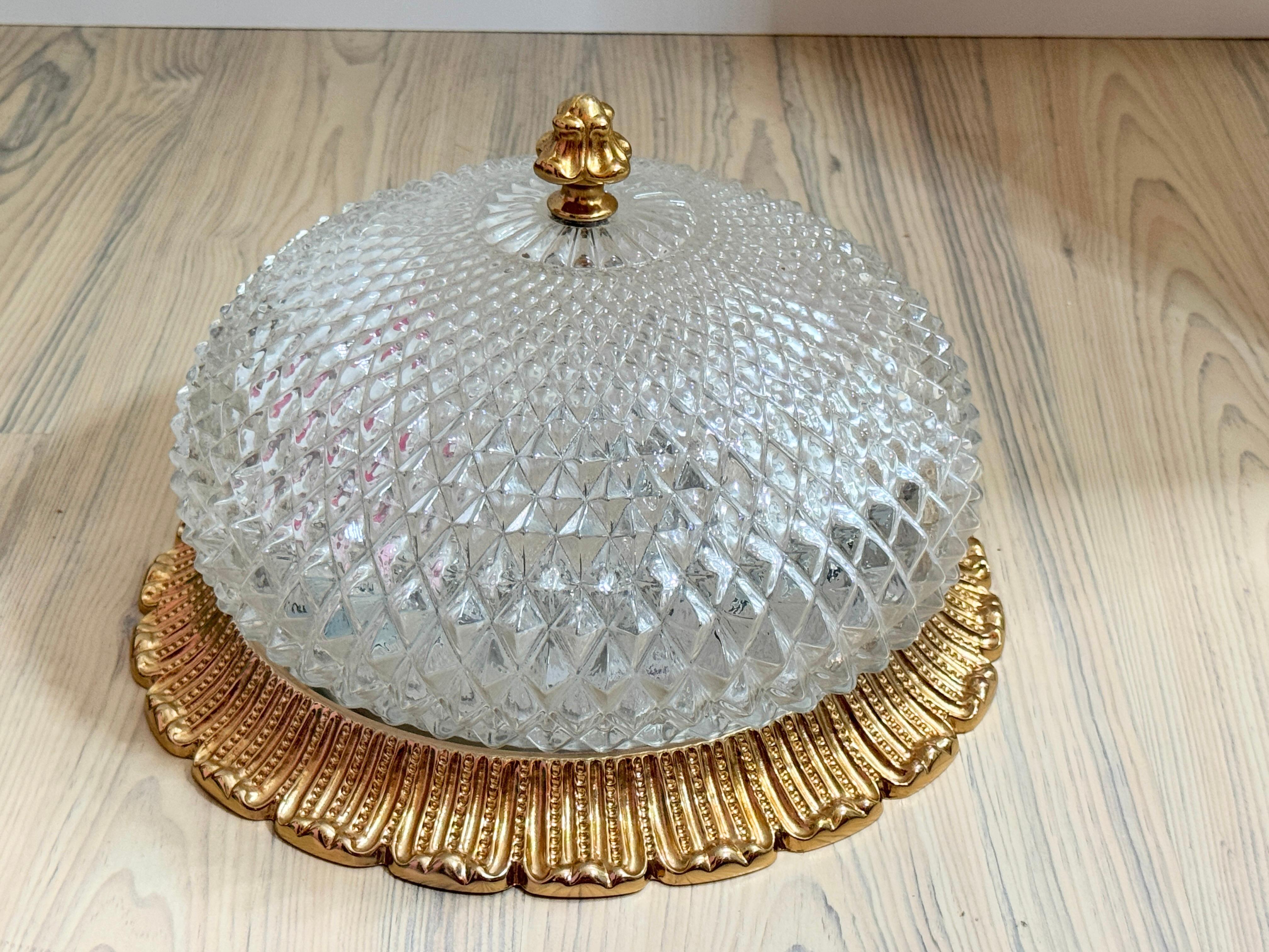 Flush Mount Gold-Plated Base, Glashütte Limburg Hollywood Regency Style 1960s For Sale 9