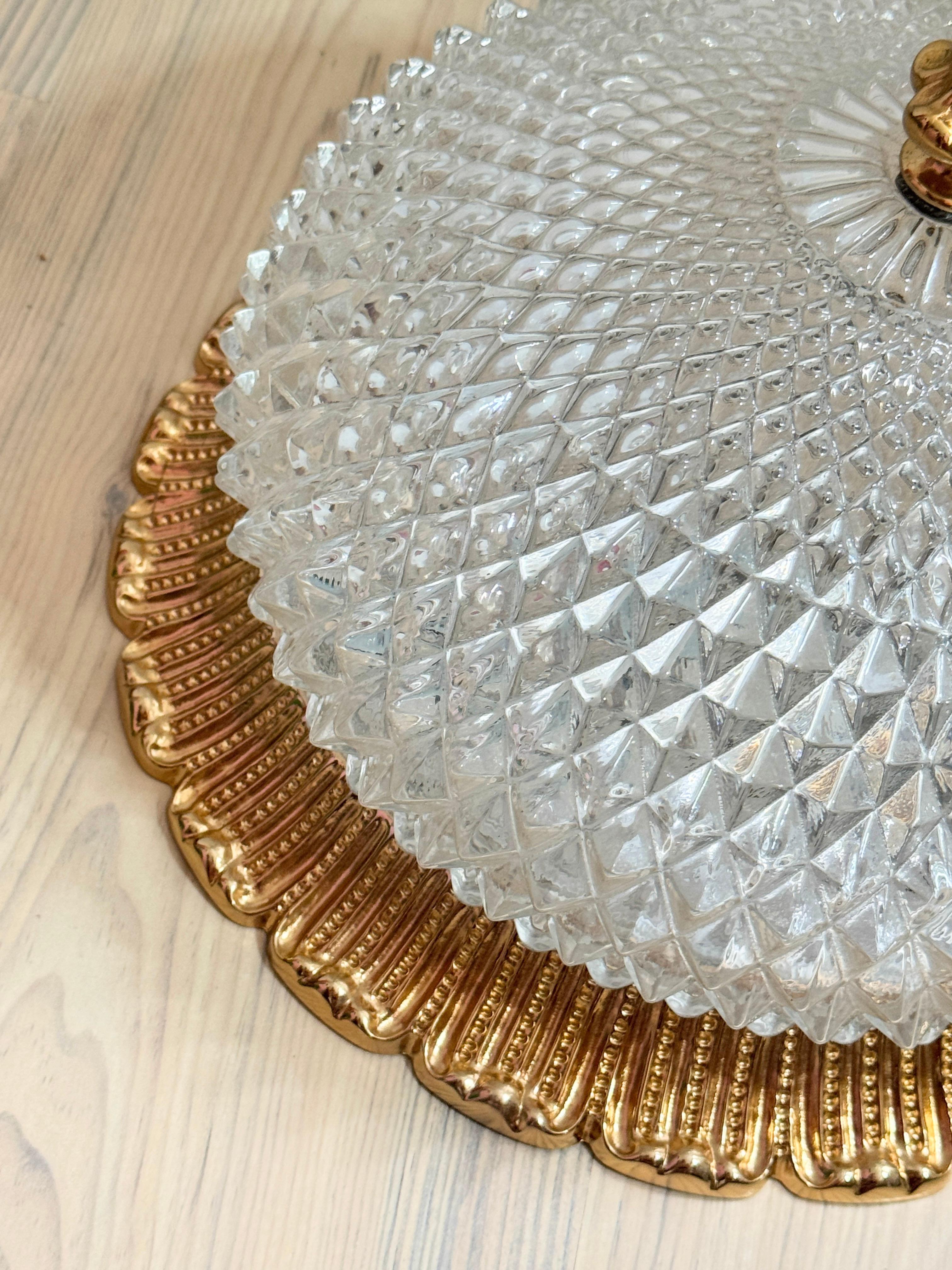 Flush Mount Gold-Plated Base, Glashütte Limburg Hollywood Regency Style 1960s For Sale 10