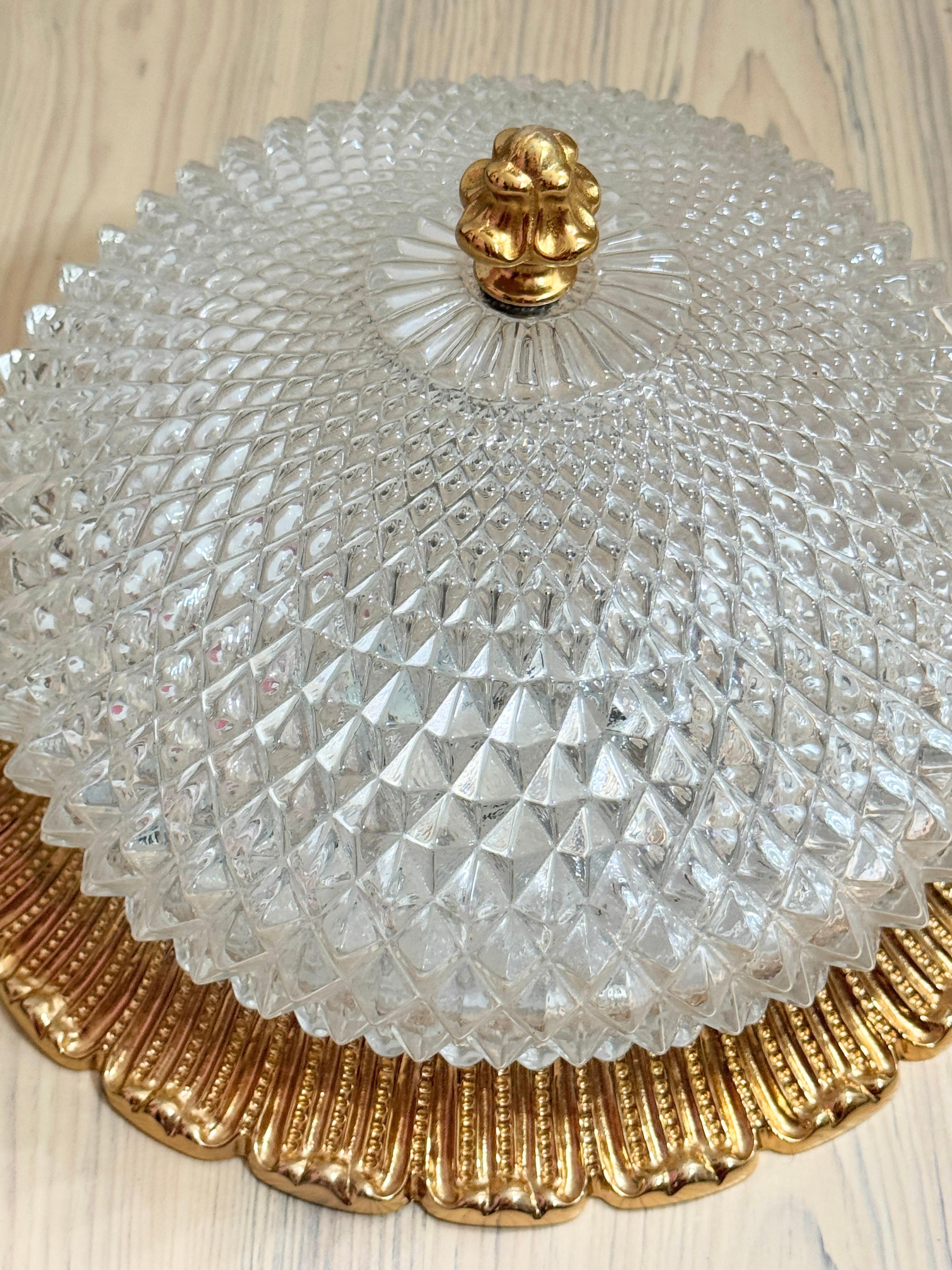 Flush Mount Gold-Plated Base, Glashütte Limburg Hollywood Regency Style 1960s For Sale 11