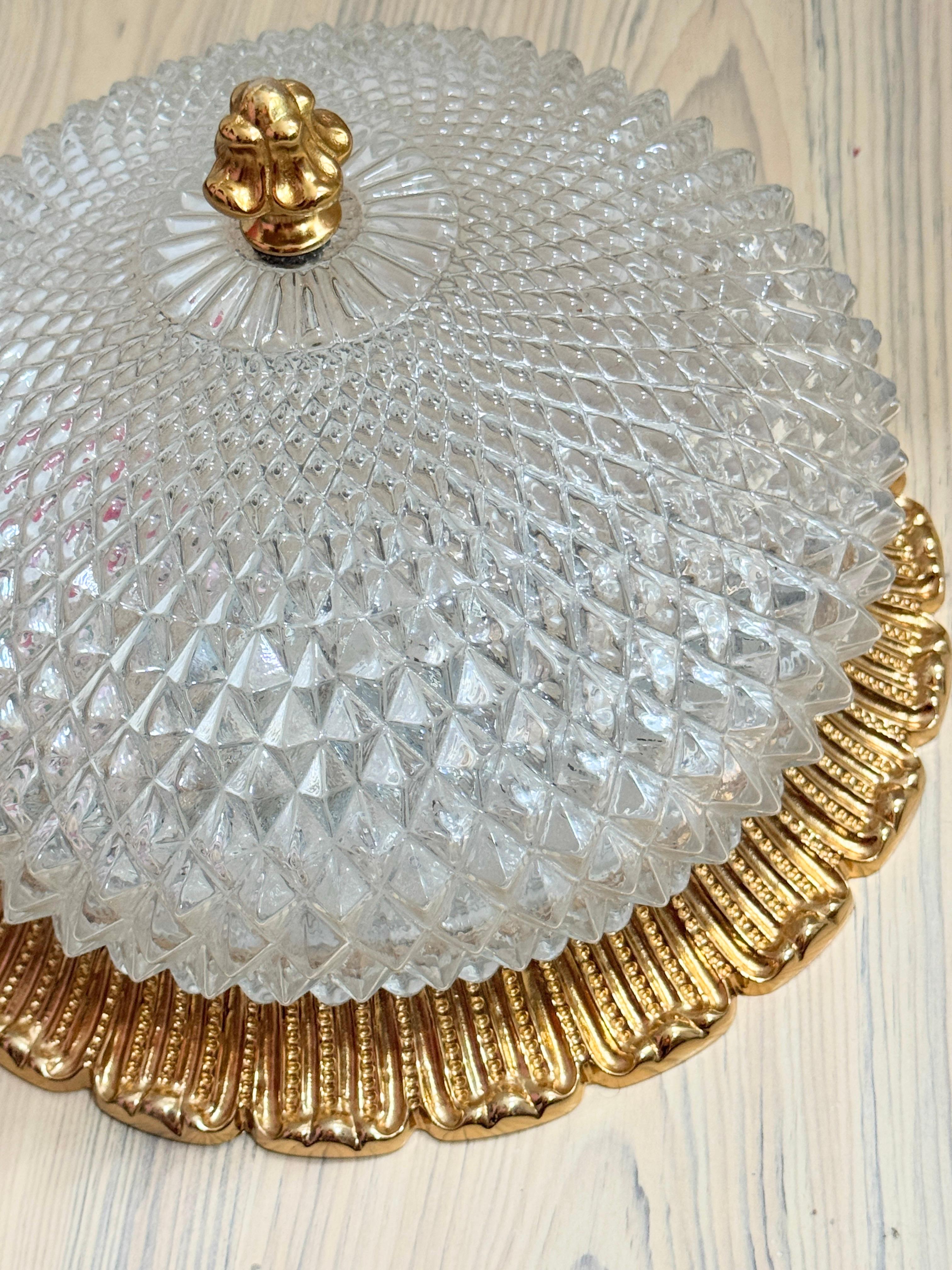 Flush Mount Gold-Plated Base, Glashütte Limburg Hollywood Regency Style 1960s For Sale 12