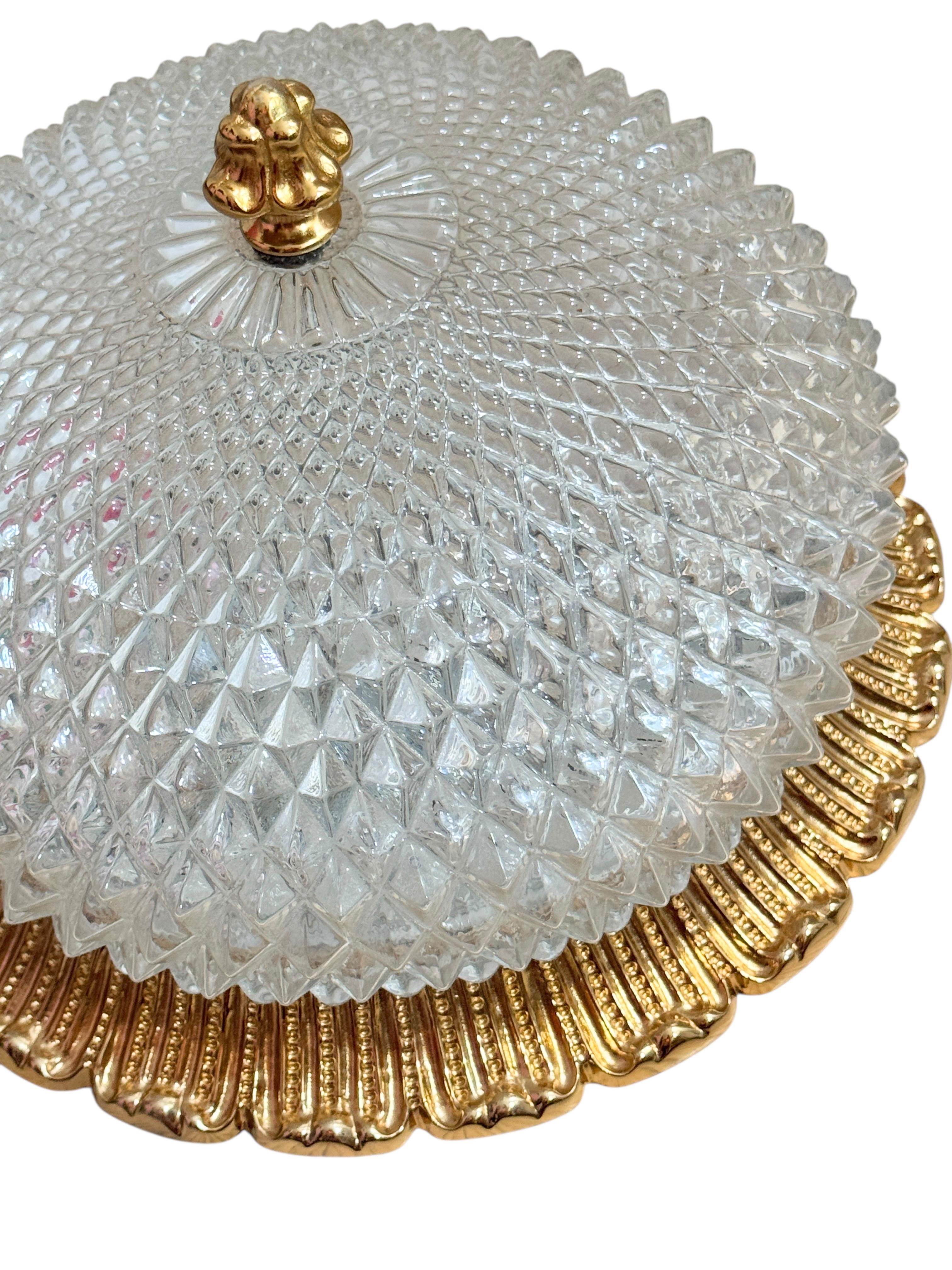 Flush Mount Gold-Plated Base, Glashütte Limburg Hollywood Regency Style 1960s In Good Condition For Sale In Nuernberg, DE