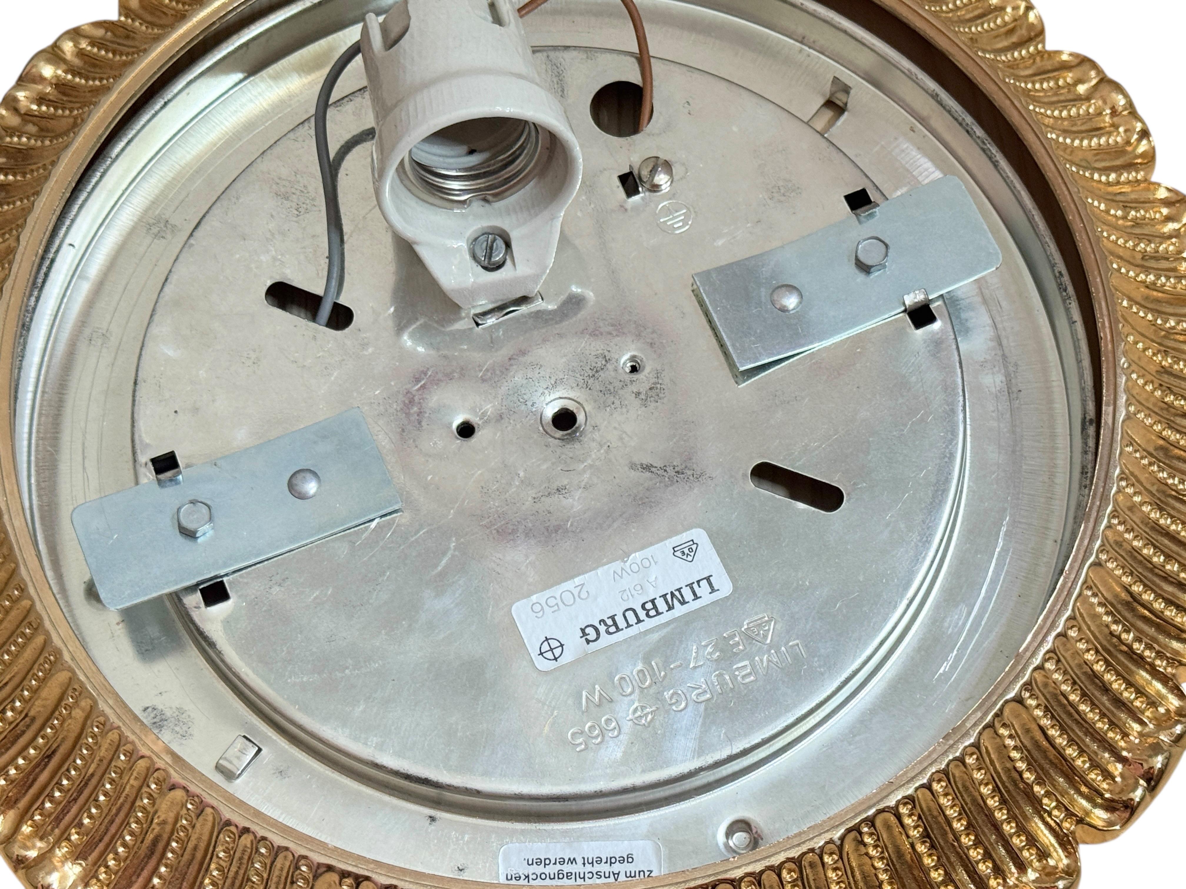 Metal Flush Mount Gold-Plated Base, Glashütte Limburg Hollywood Regency Style 1960s For Sale