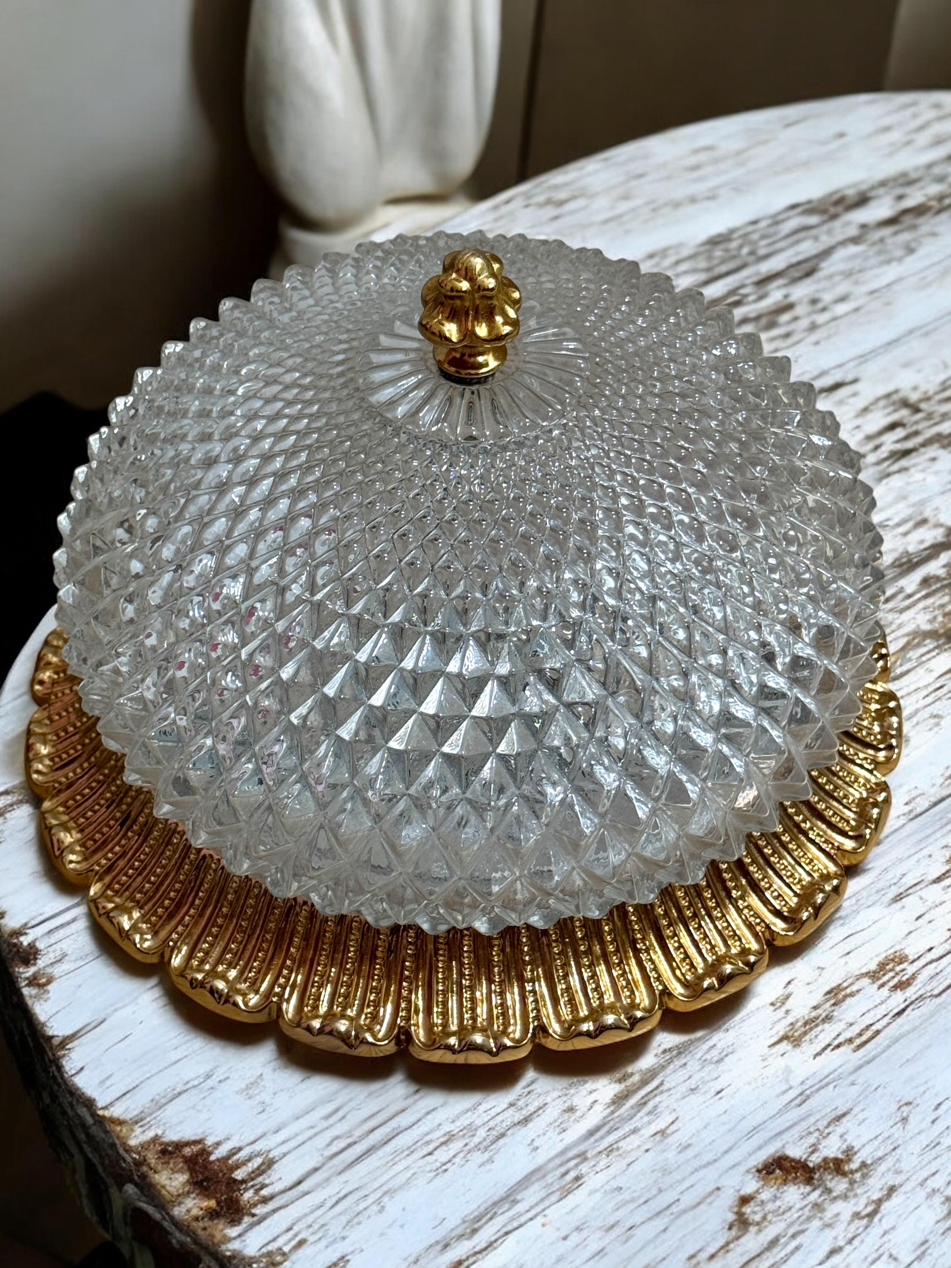 Flush Mount Gold-Plated Base, Glashütte Limburg Hollywood Regency Style 1960s For Sale 1