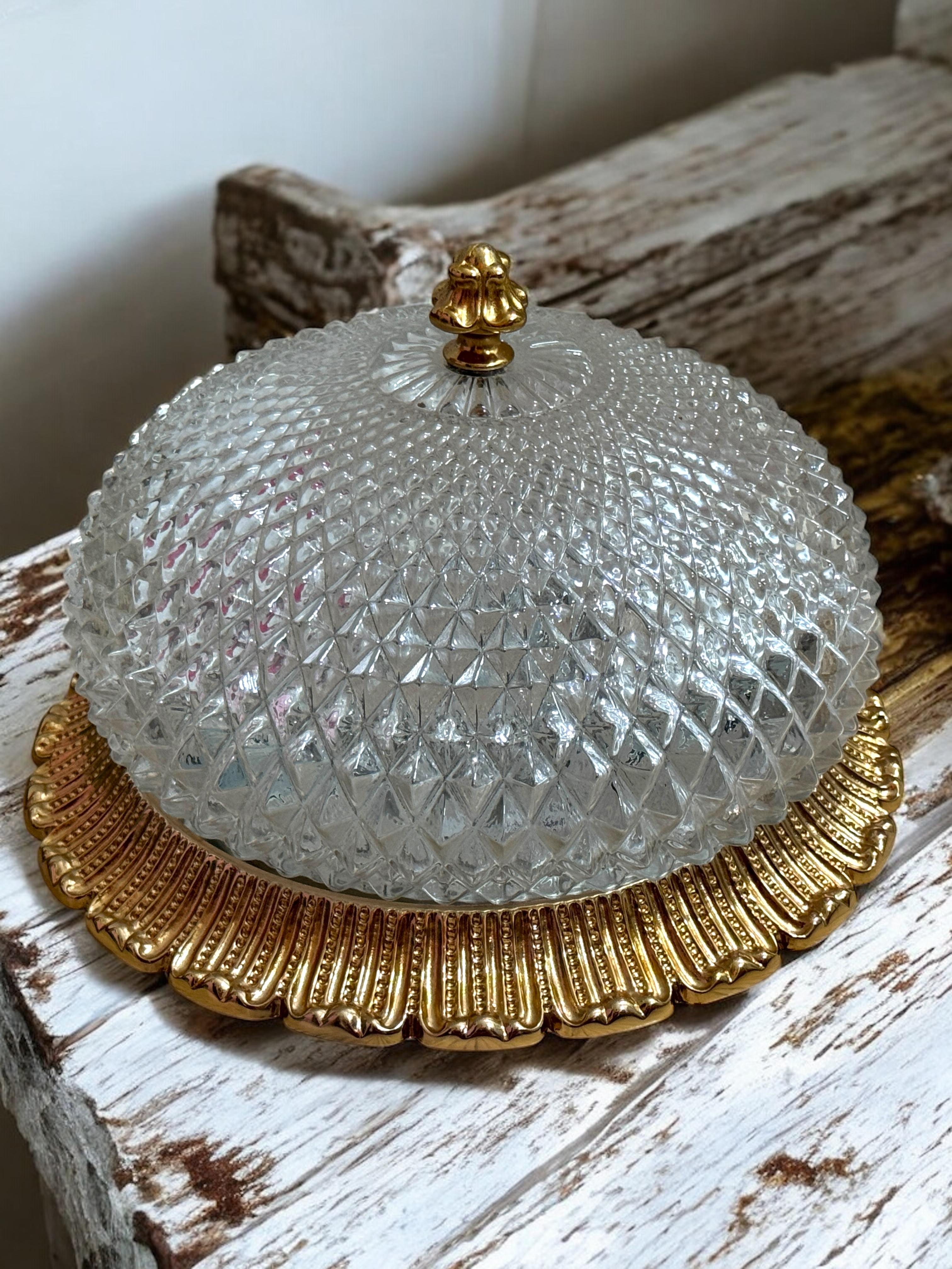 Flush Mount Gold-Plated Base, Glashütte Limburg Hollywood Regency Style 1960s For Sale 2