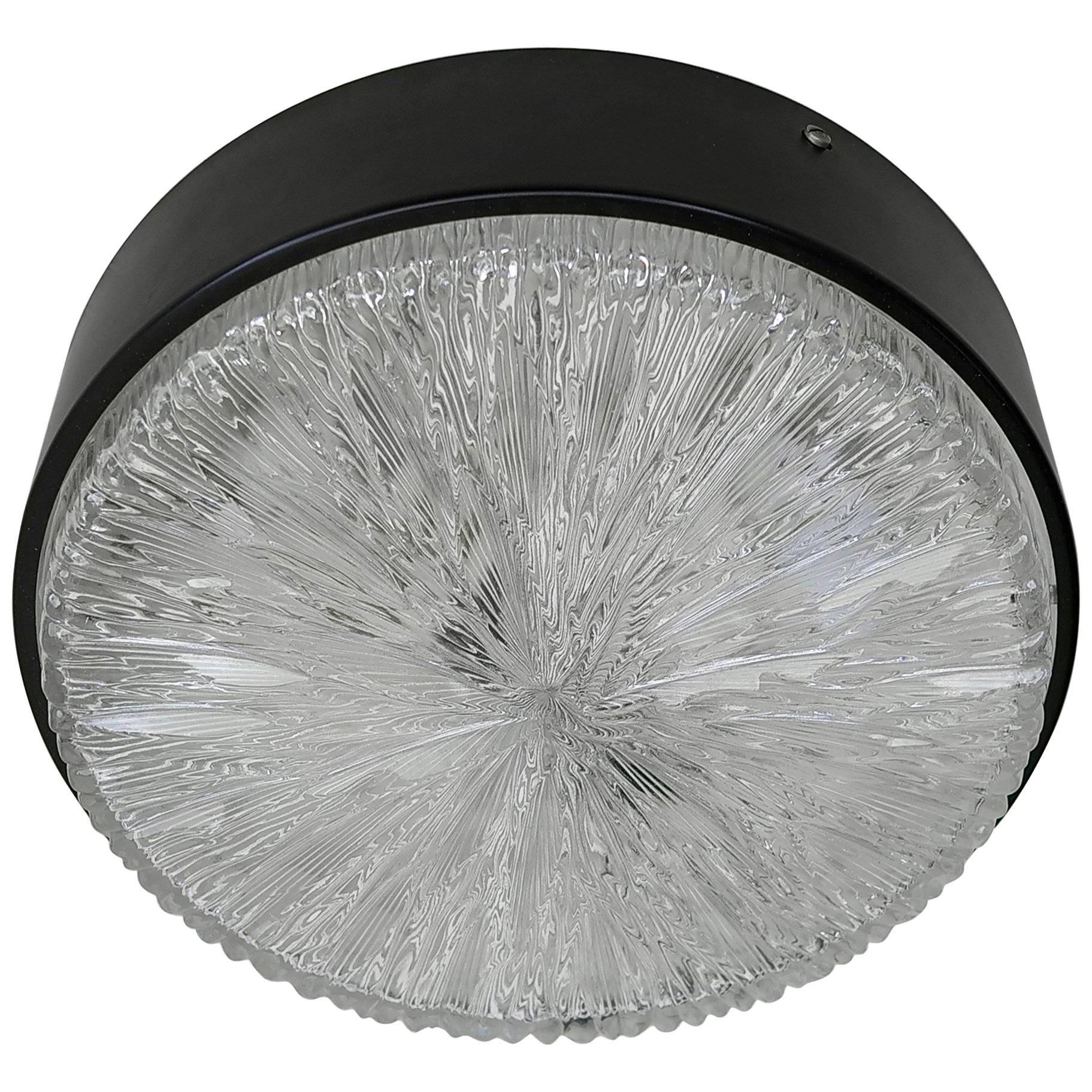 Flush Mount in Glass and Black Metal, Italy, 1960s For Sale