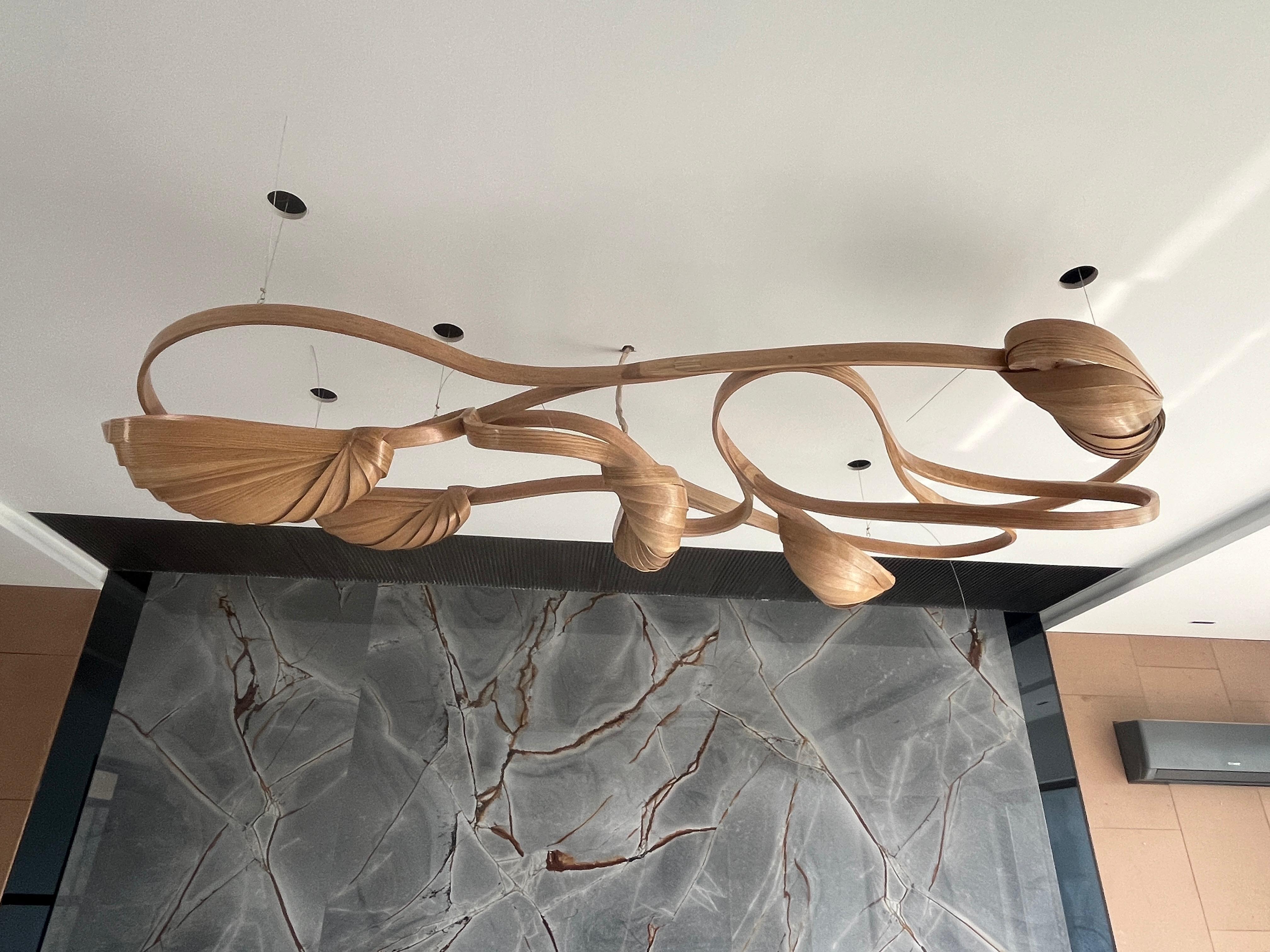 Flush Mount Light 3 - V3 - Vrksa Series - Raka Studio Wooden Flush Mount Light In New Condition For Sale In Cape Girardeau, MO