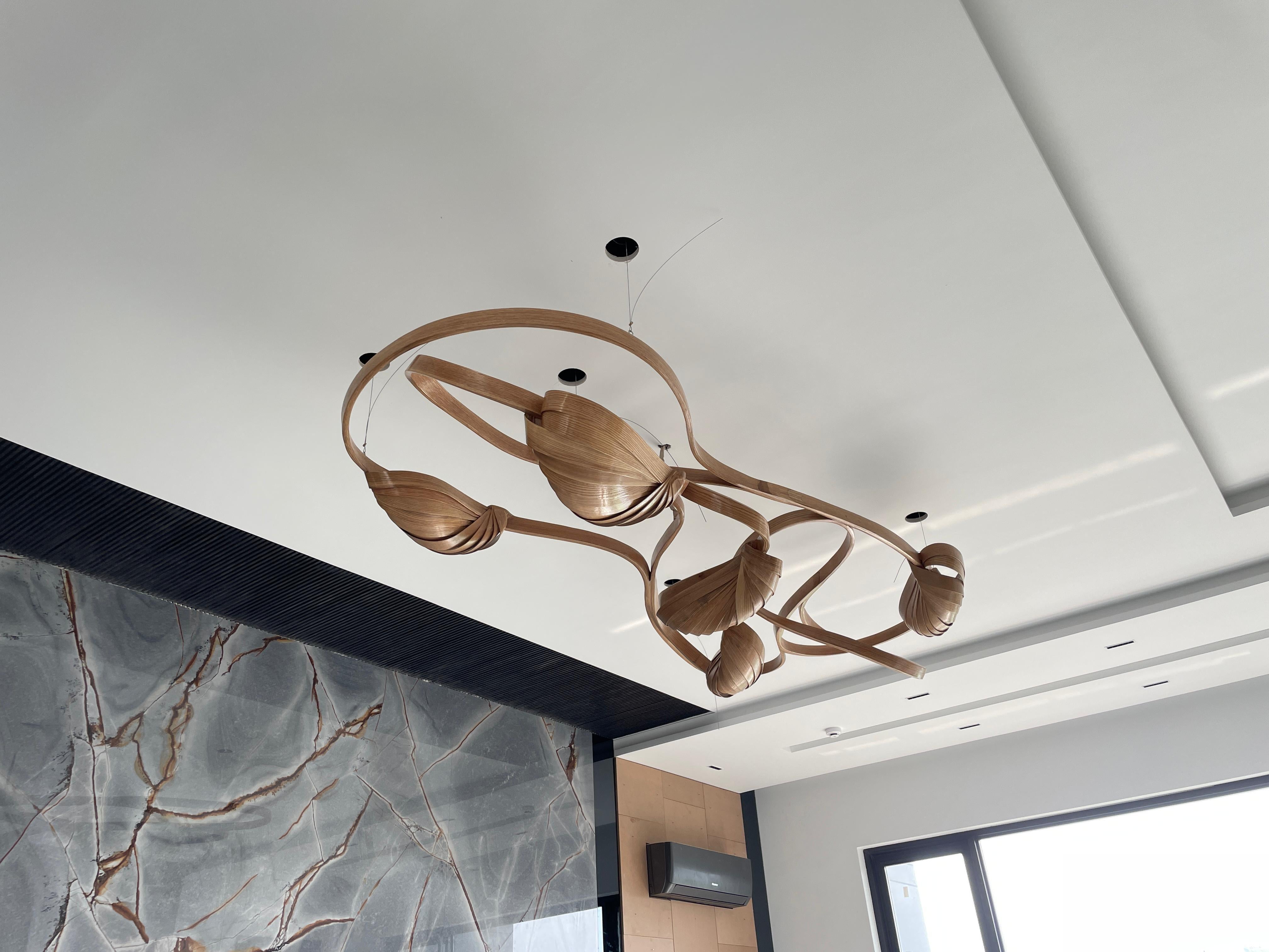 Modern Flush Mount Light 3 - V3 - Vrksa Series - Raka Studio Wooden Flush Mount Light For Sale