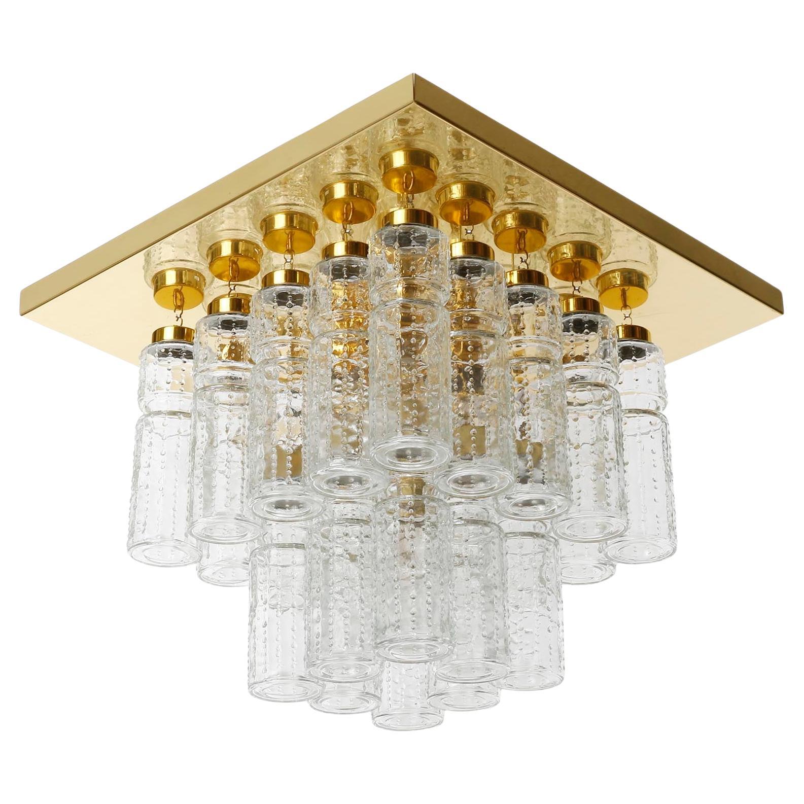 Allemand Lampe à encastrer de Glashütte Limburg, verre en laiton poli, années 1970, une des cinq en vente