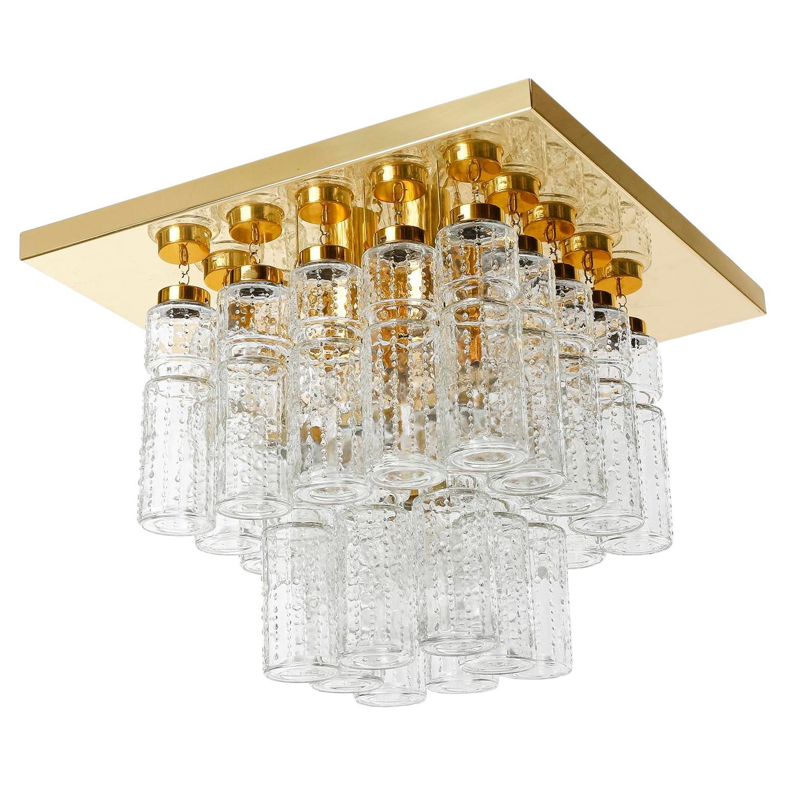 Mid-Century Modern Lampe à encastrer de Glashütte Limburg, verre en laiton poli, années 1970, une des cinq en vente
