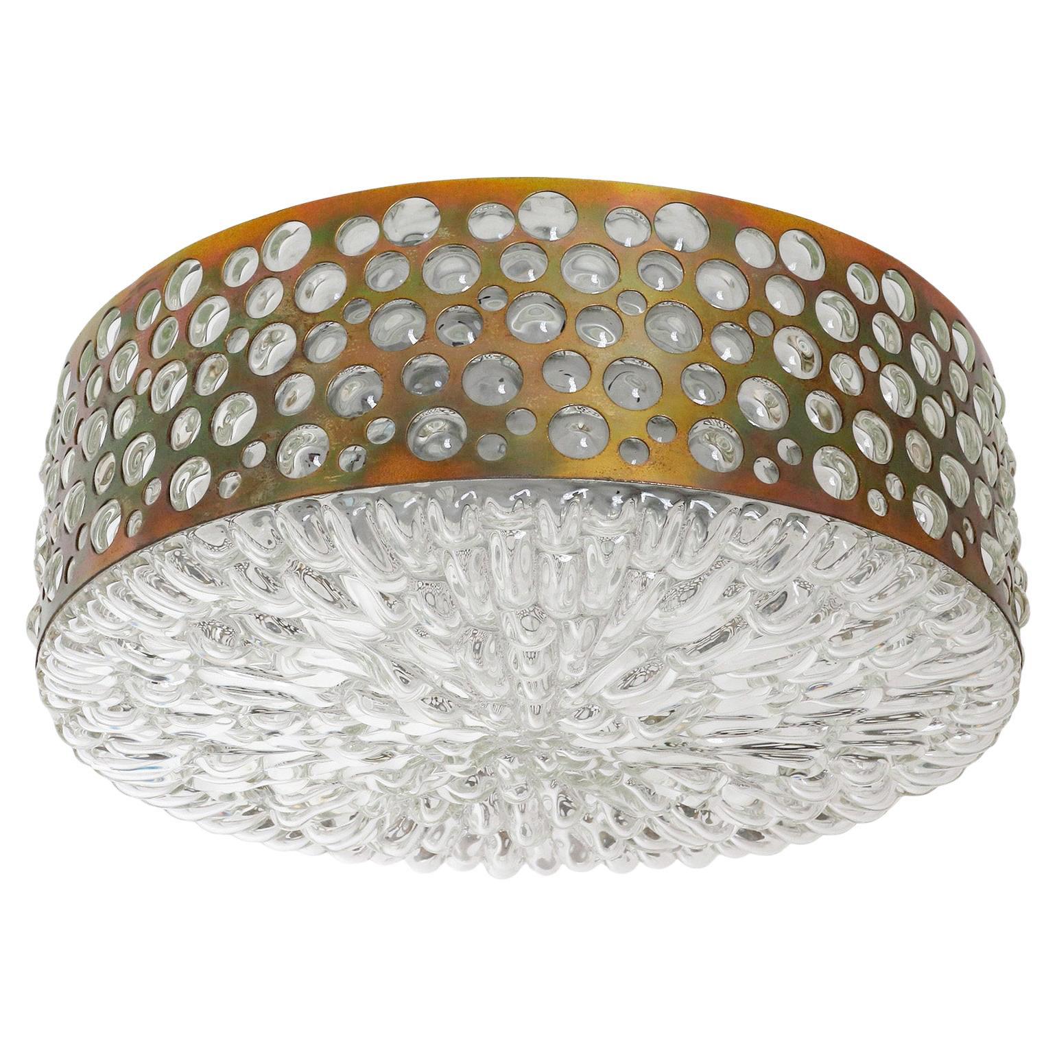 Mid-Century Modern Lights affleurantes de Rupert Nikoll, verre texturé et laiton patiné, 1960 en vente