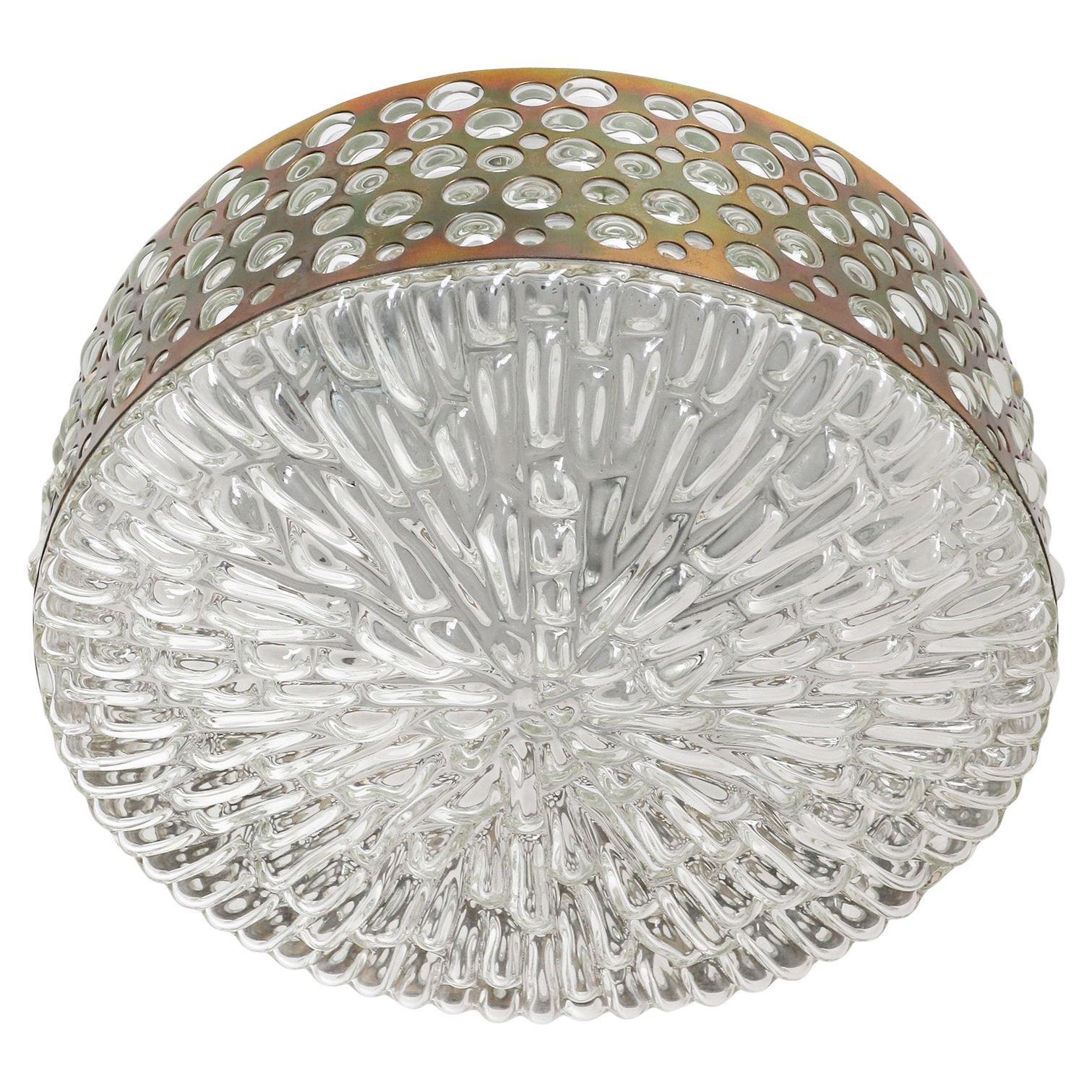 Autrichien Lights affleurantes de Rupert Nikoll, verre texturé et laiton patiné, 1960 en vente