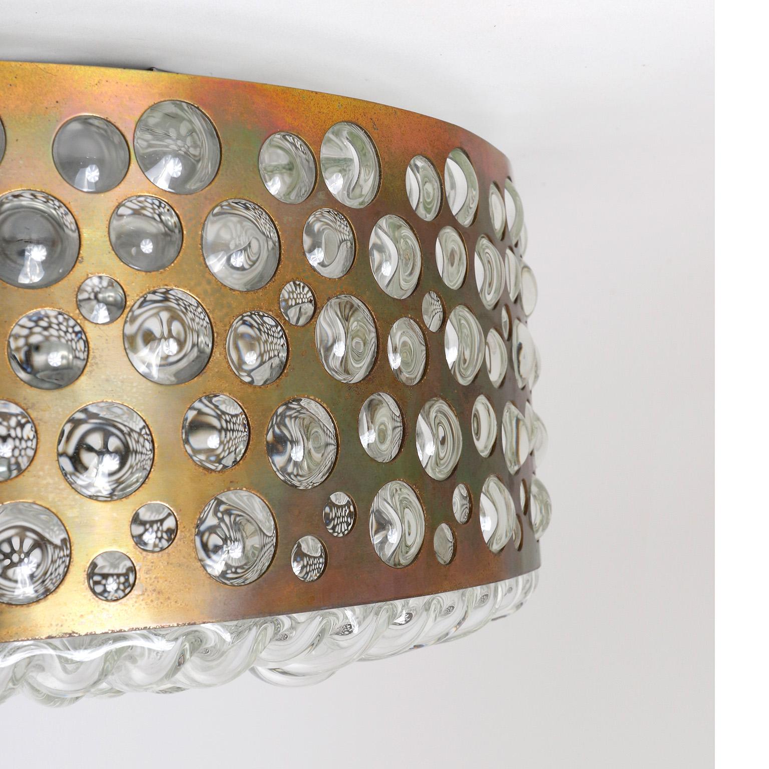Lights affleurantes de Rupert Nikoll, verre texturé et laiton patiné, 1960 Bon état - En vente à Hausmannstätten, AT