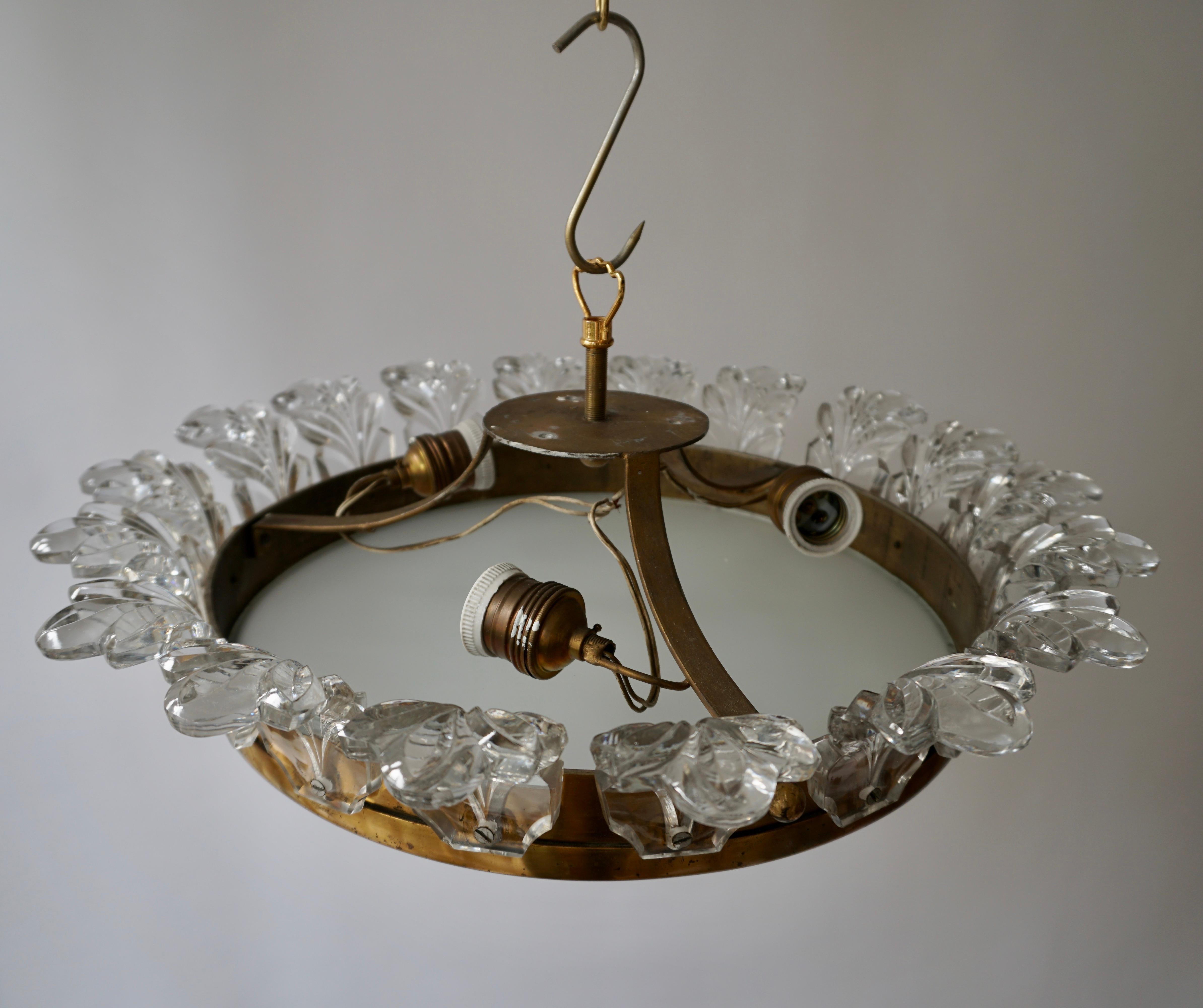 Flush Mount Light in Brass and Glass For Sale 1