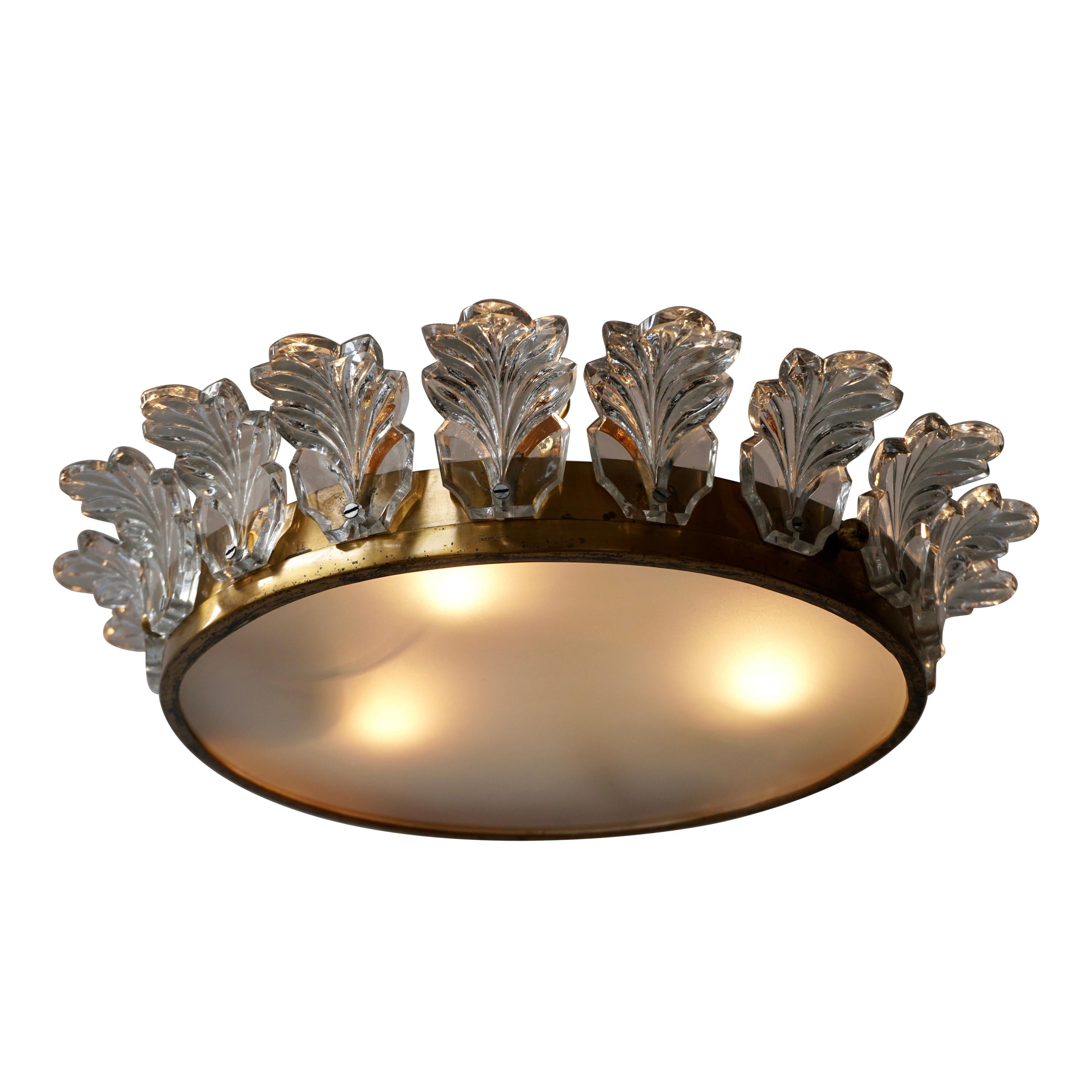 Flush Mount Light in Brass and Glass