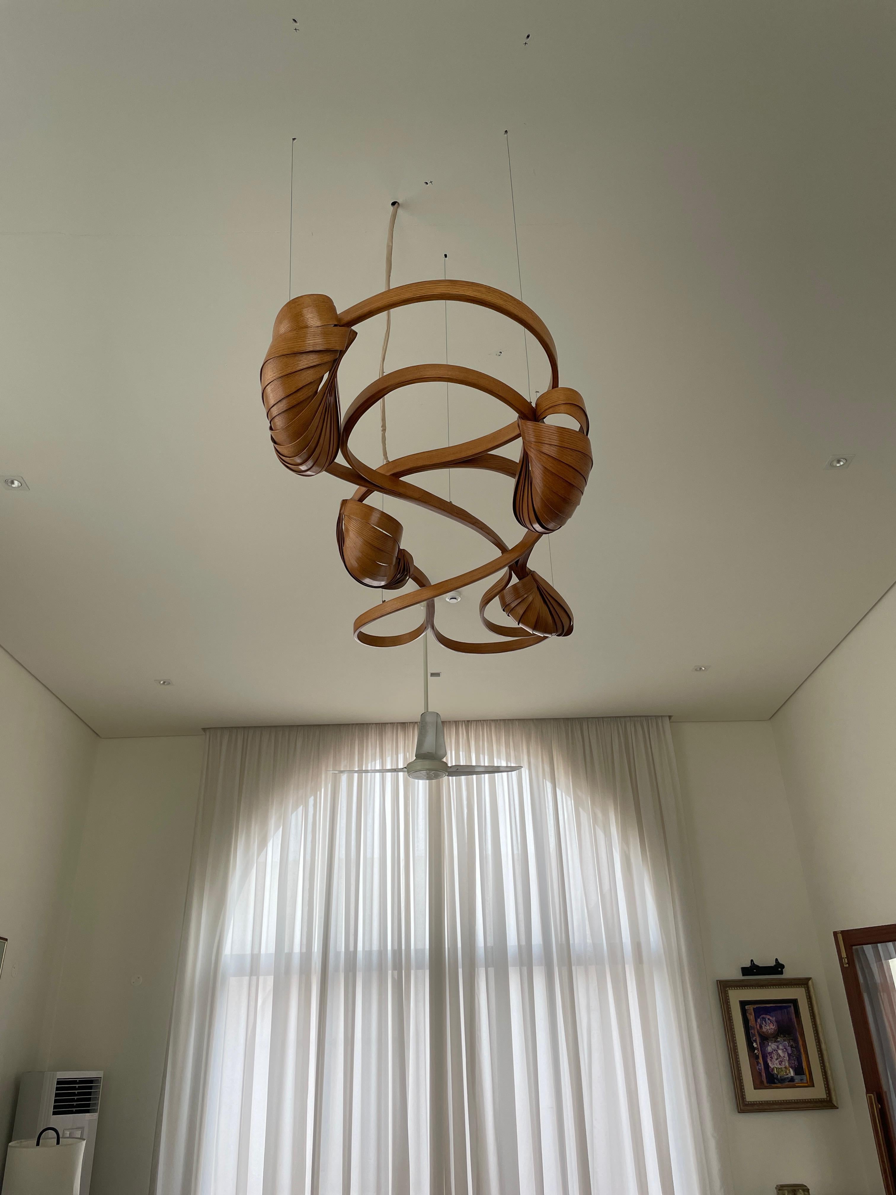 Asian Flush Mount Light No. 2 V2 - Vrksa Series - Large Bent Wood Lighting Chandelier For Sale
