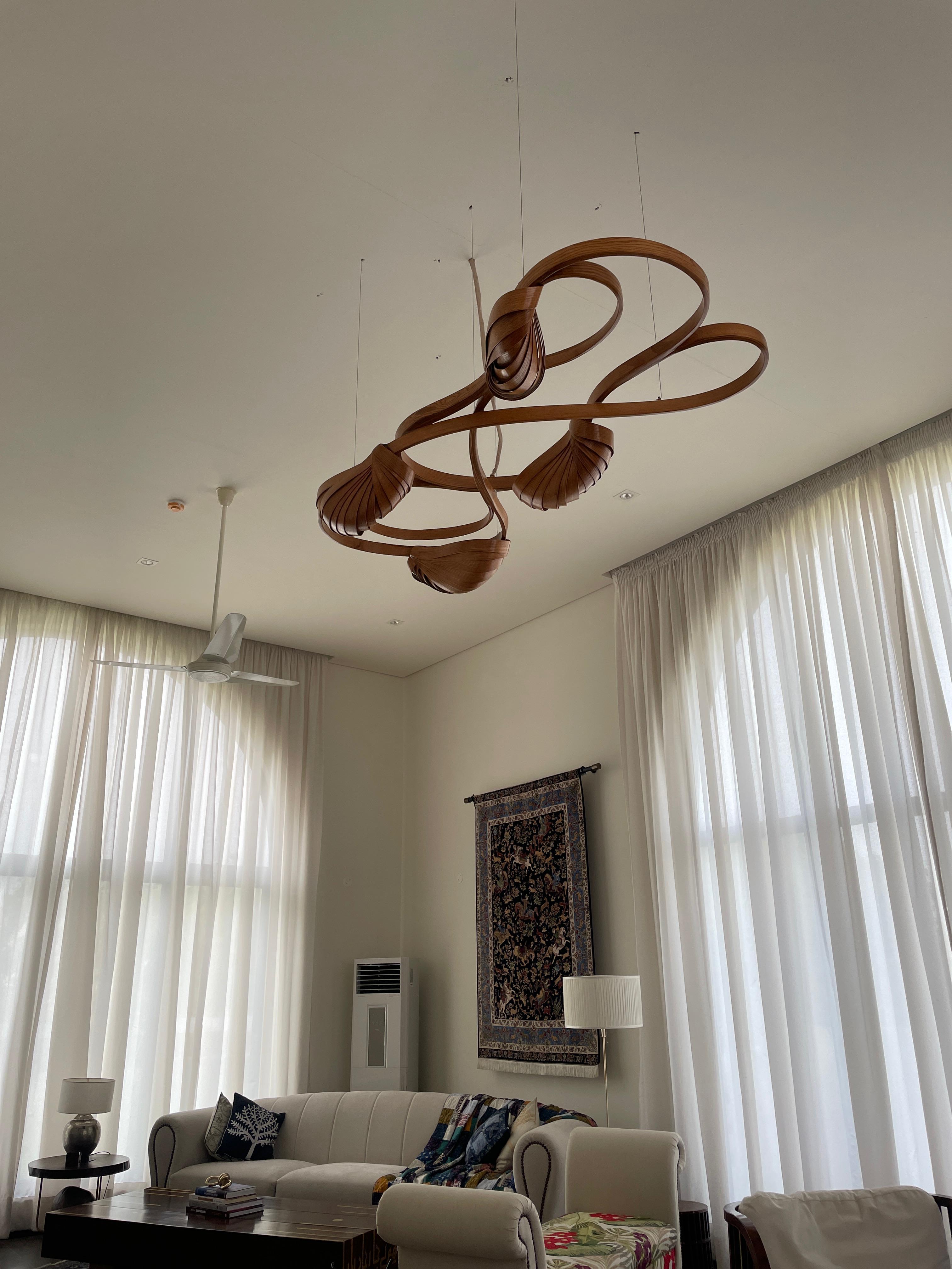 Woodwork Flush Mount Light No. 2 V2 - Vrksa Series - Large Bent Wood Lighting Chandelier For Sale