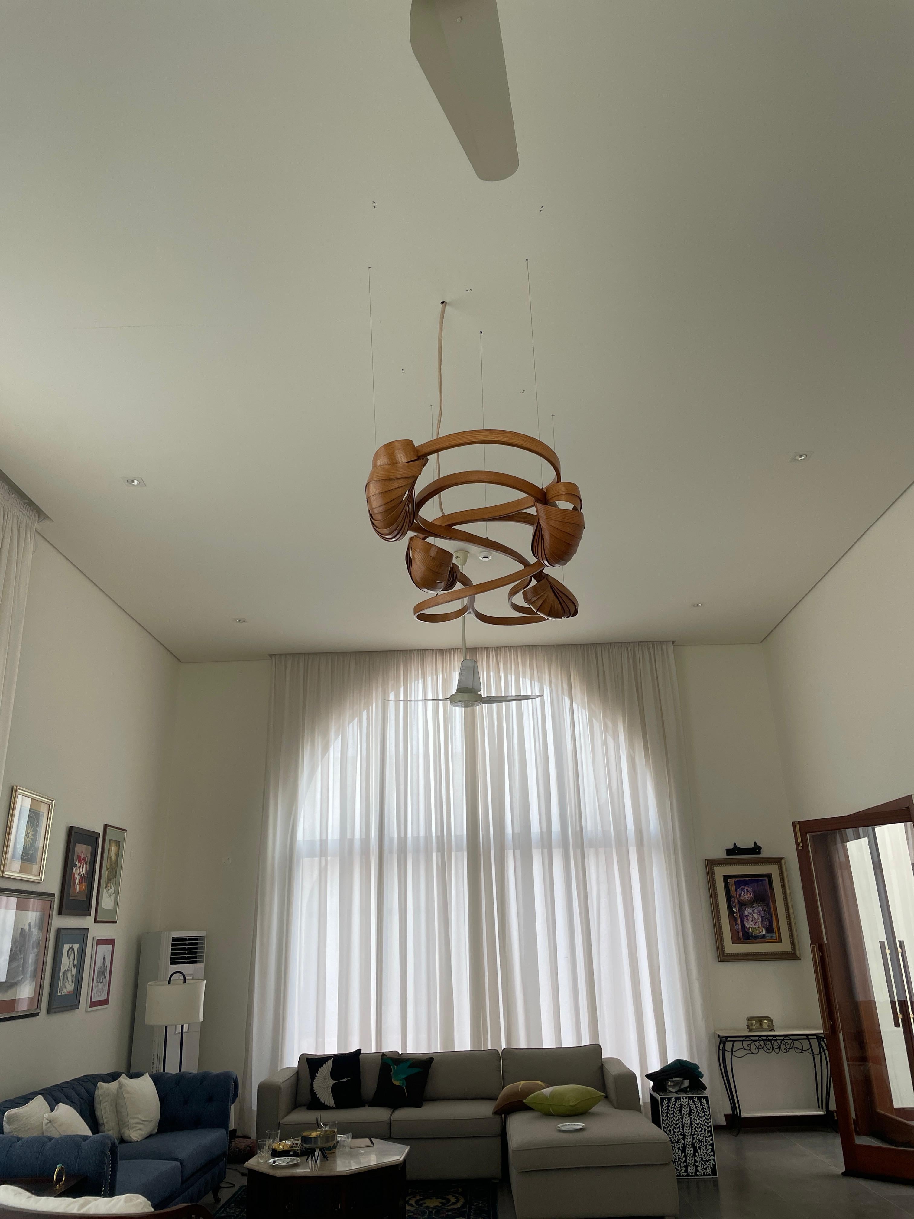 Contemporary Flush Mount Light No. 2 V2 - Vrksa Series - Large Bent Wood Lighting Chandelier For Sale