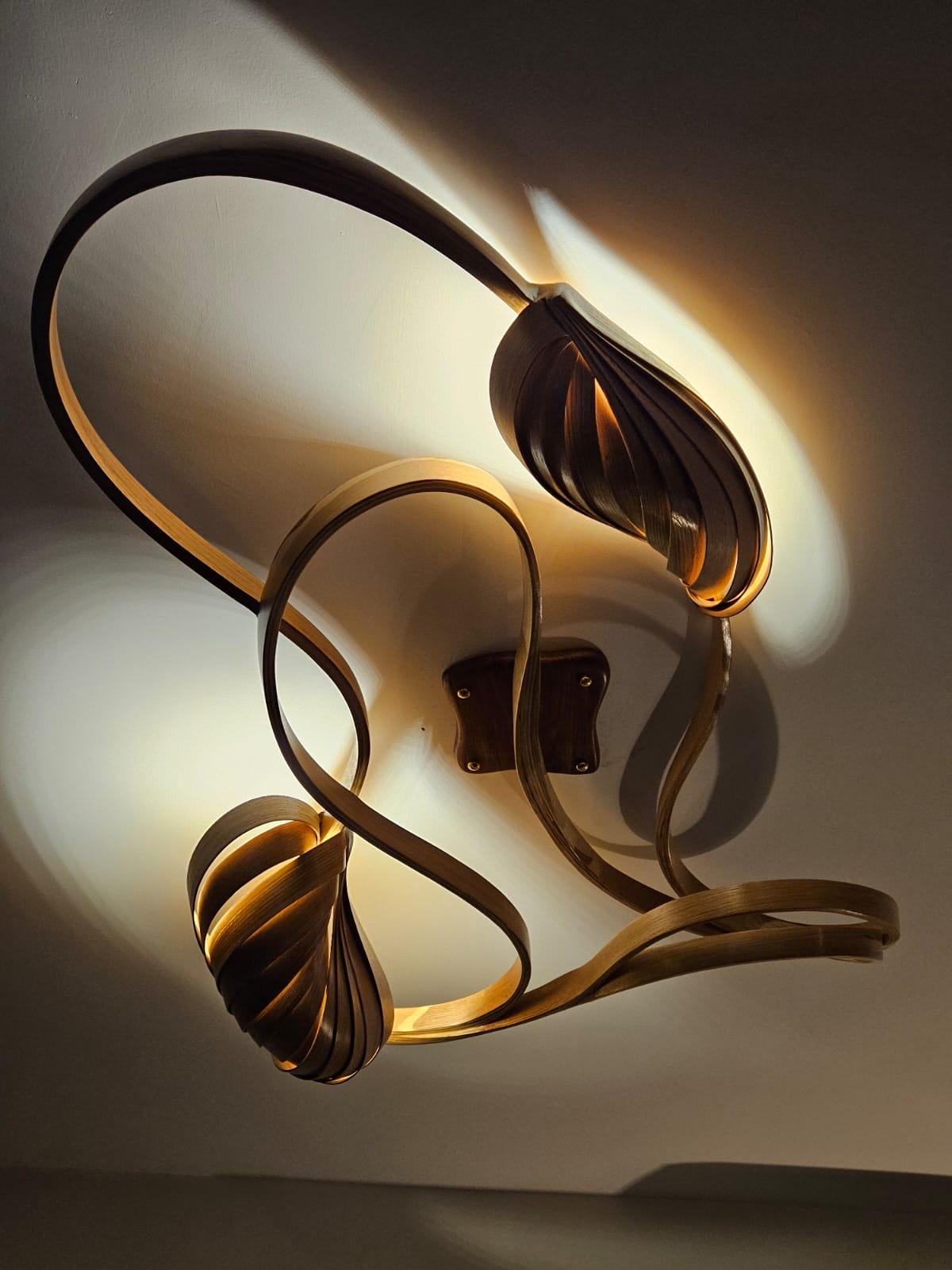 Contemporary Flush Mount Light No. 4 by Raka Studio - Bent Wood - Red Oak For Sale