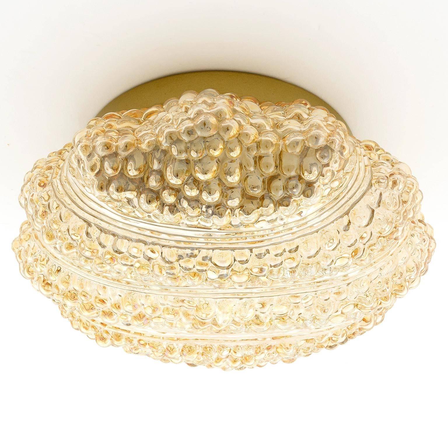 Painted Flush Mount Light or Sconce, Amber Tone Bubble Glass, 1970