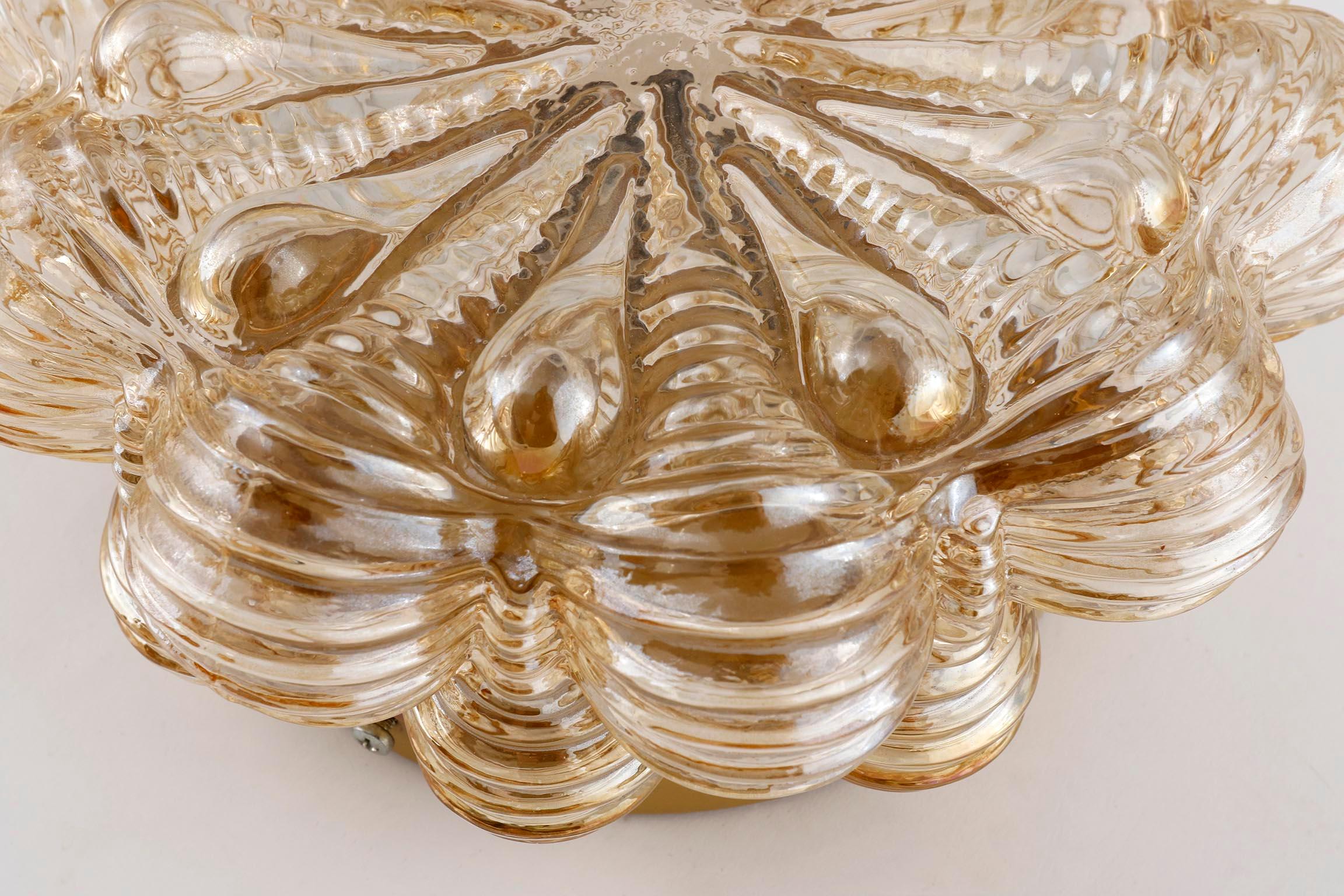 Metal Flush Mount Light or Sconce, Amber Tone Bubble Glass, 1970