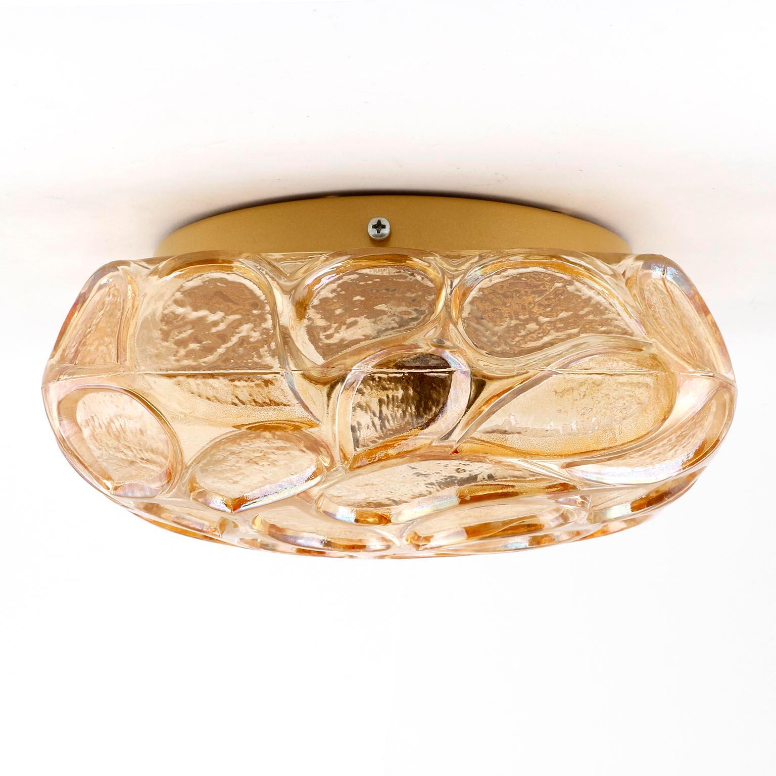 Mid-Century Modern Flush Mount Light or Sconce, Amber Tone Glass, 1970