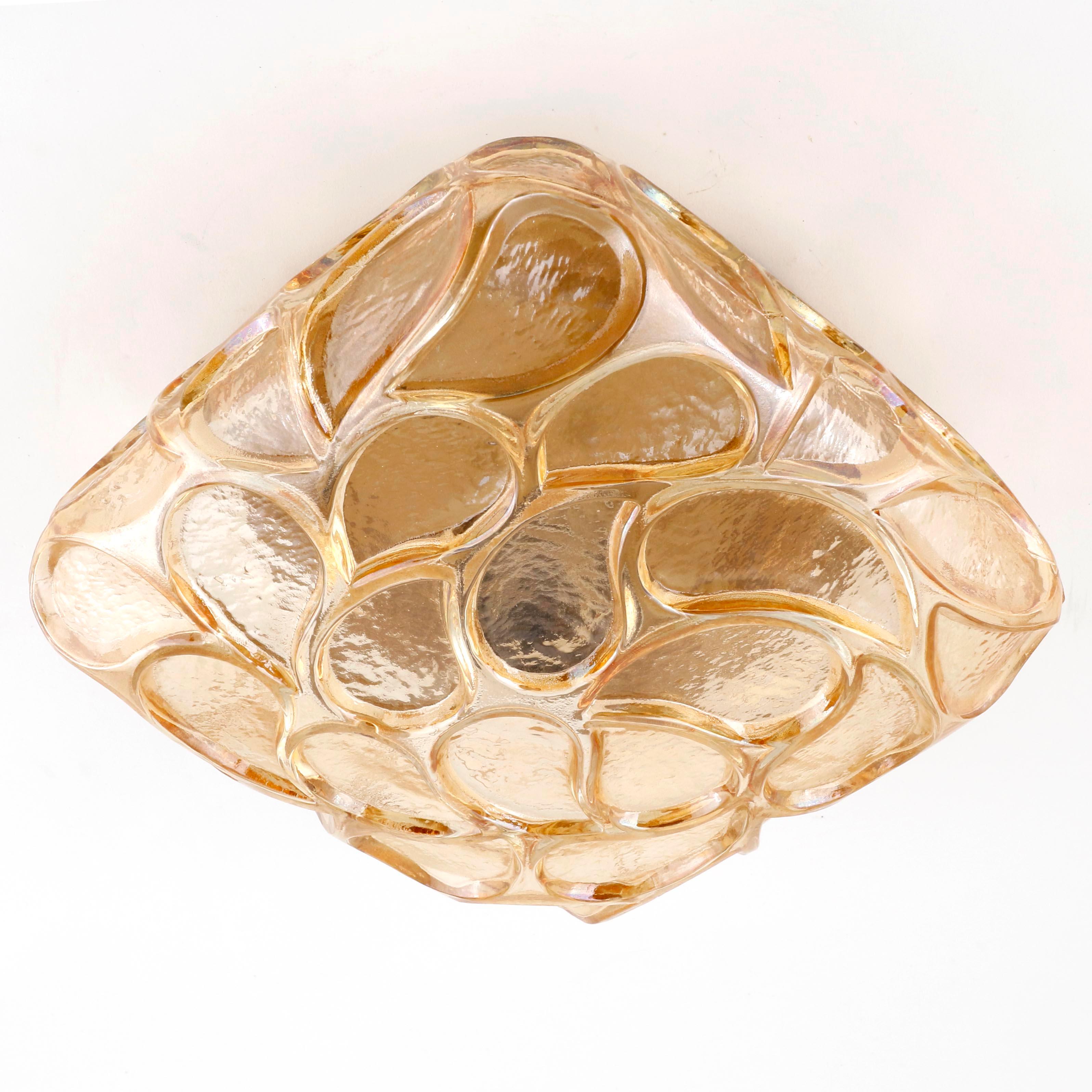 German Flush Mount Light or Sconce, Amber Tone Glass, 1970