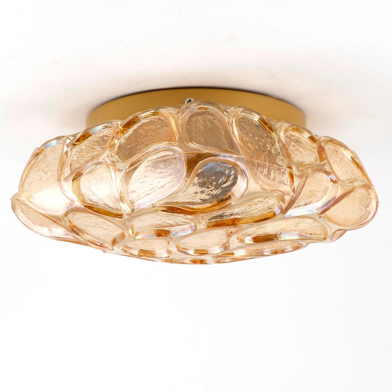 Painted Flush Mount Light or Sconce, Amber Tone Glass, 1970