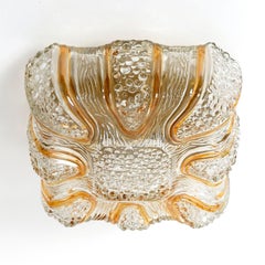 Flush Mount Light or Sconce, Bubble Glass Amber Tone Details, 1970