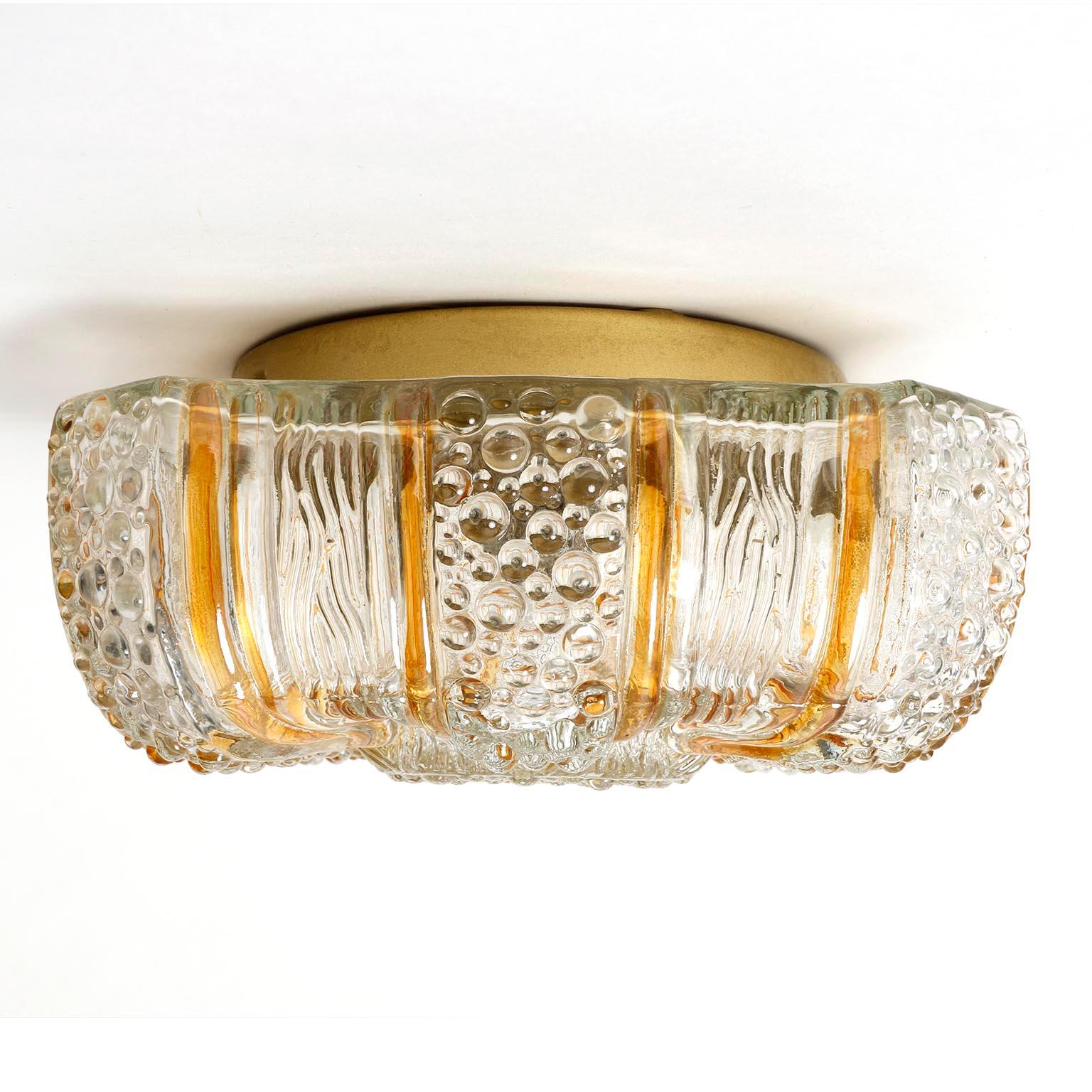 German Flush Mount Light or Sconce, Bubble Glass Amber Tone Details, 1970