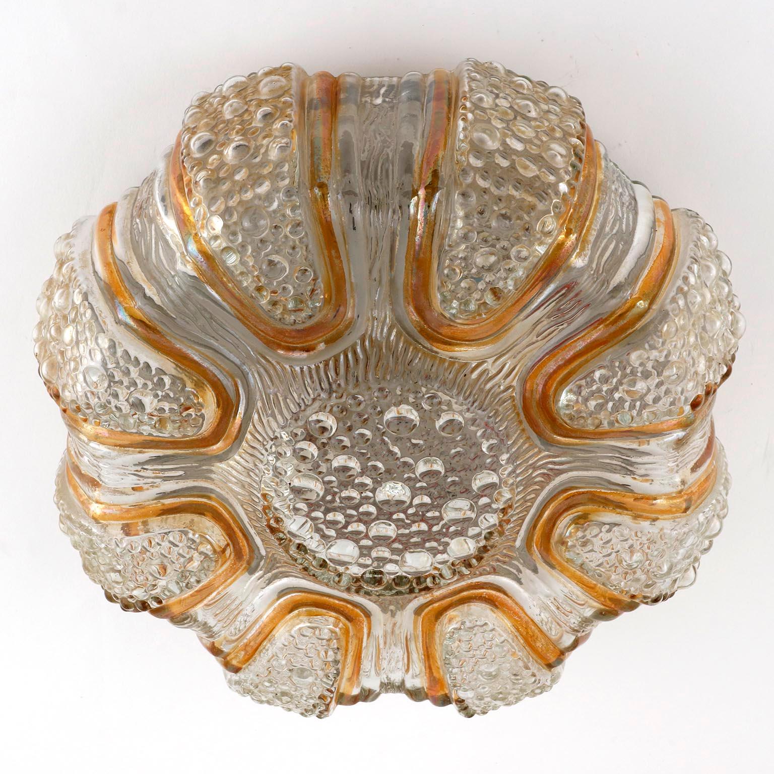 Mid-Century Modern Flush Mount Light or Sconce, Bubble Glass Amber Tone Details, Germany, 1970s