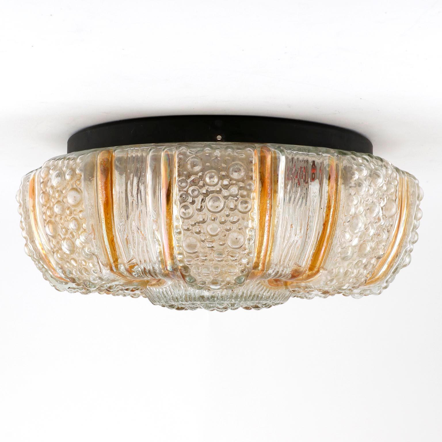 Flush Mount Light or Sconce, Bubble Glass Amber Tone Details, Germany, 1970s In Excellent Condition In Hausmannstätten, AT