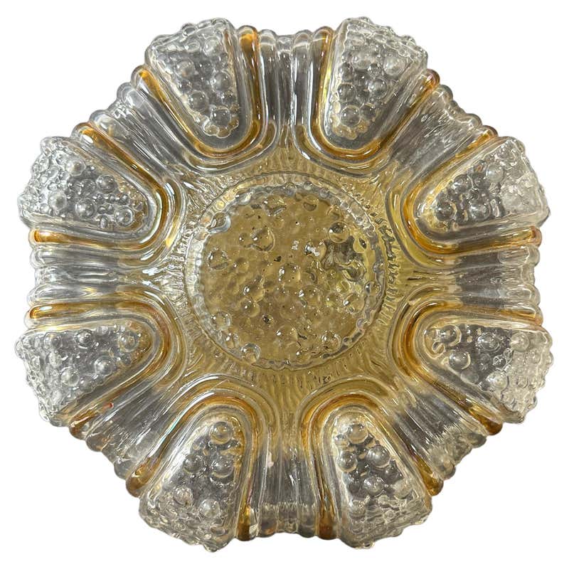 Exemplary Mazzega Murano Textured Clear and Amber Glass Disc Flush ...