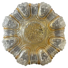 Flush Mount Light, Textured Amber Tone Bubble Glass, 1970s