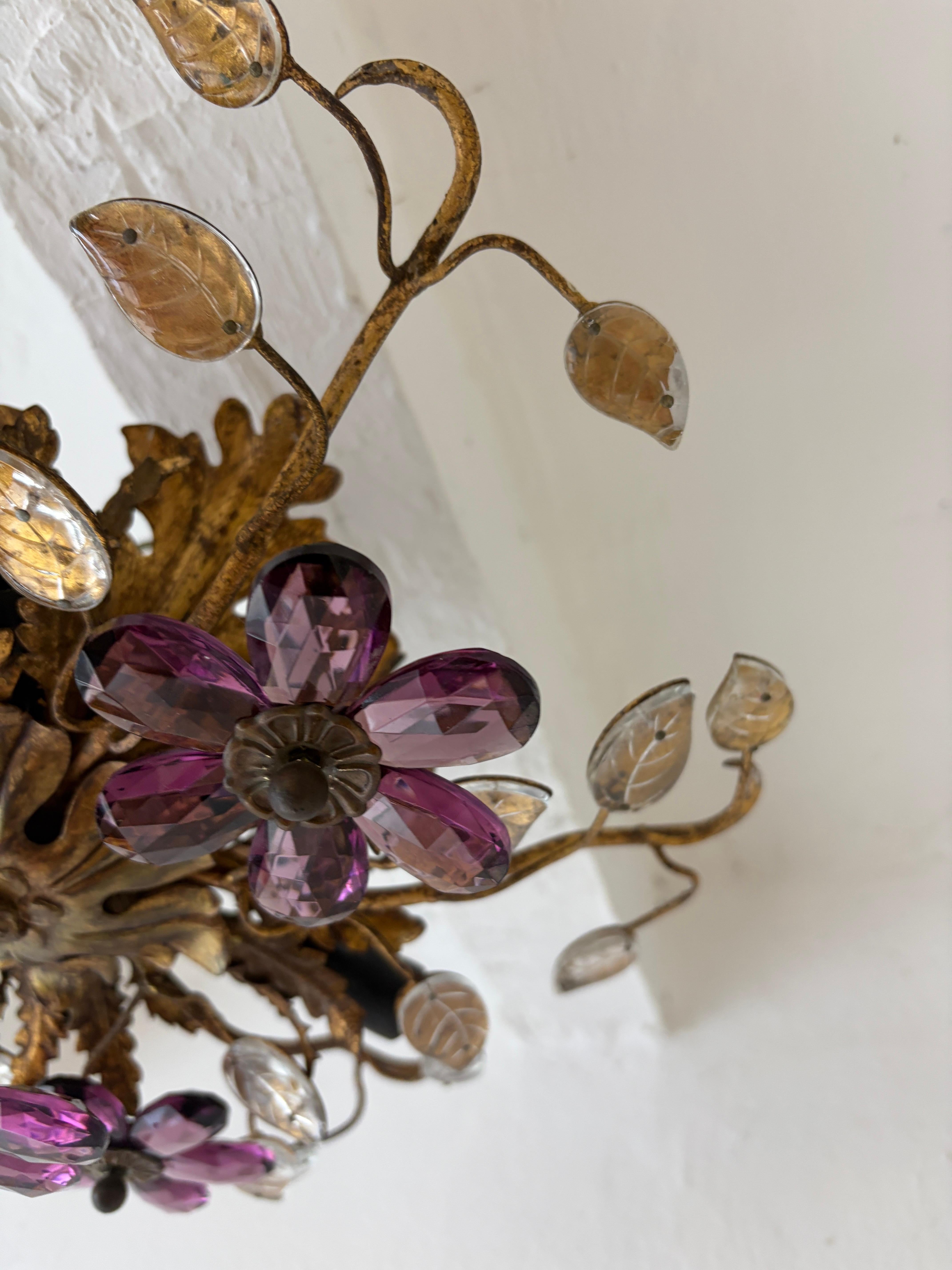 Lámpara de araña de cristal de amatista Maison Baguès 6 luces Francés en venta