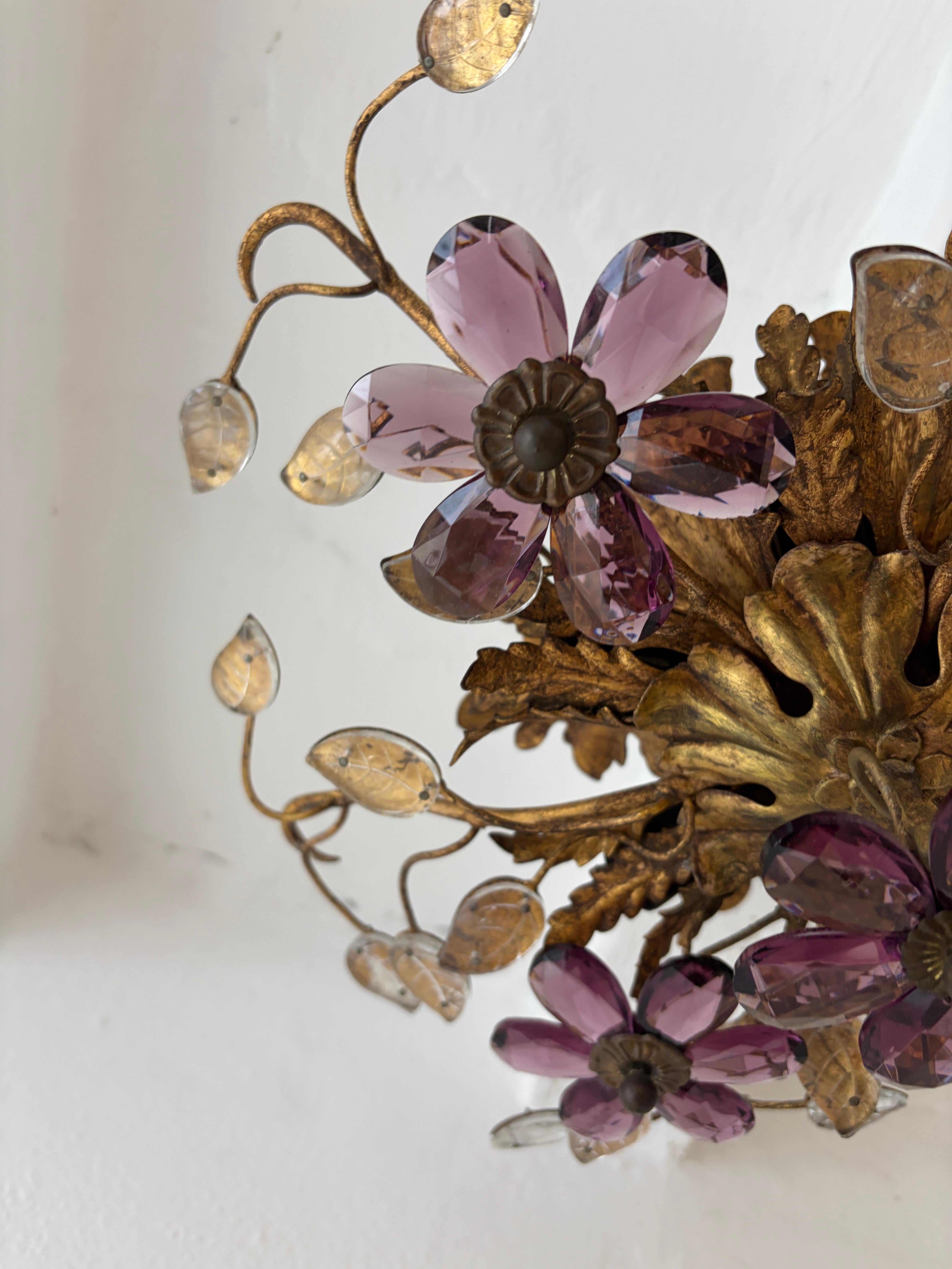 Lámpara de araña de cristal de amatista Maison Baguès 6 luces en Bueno estado para la venta en Firenze, Toscana