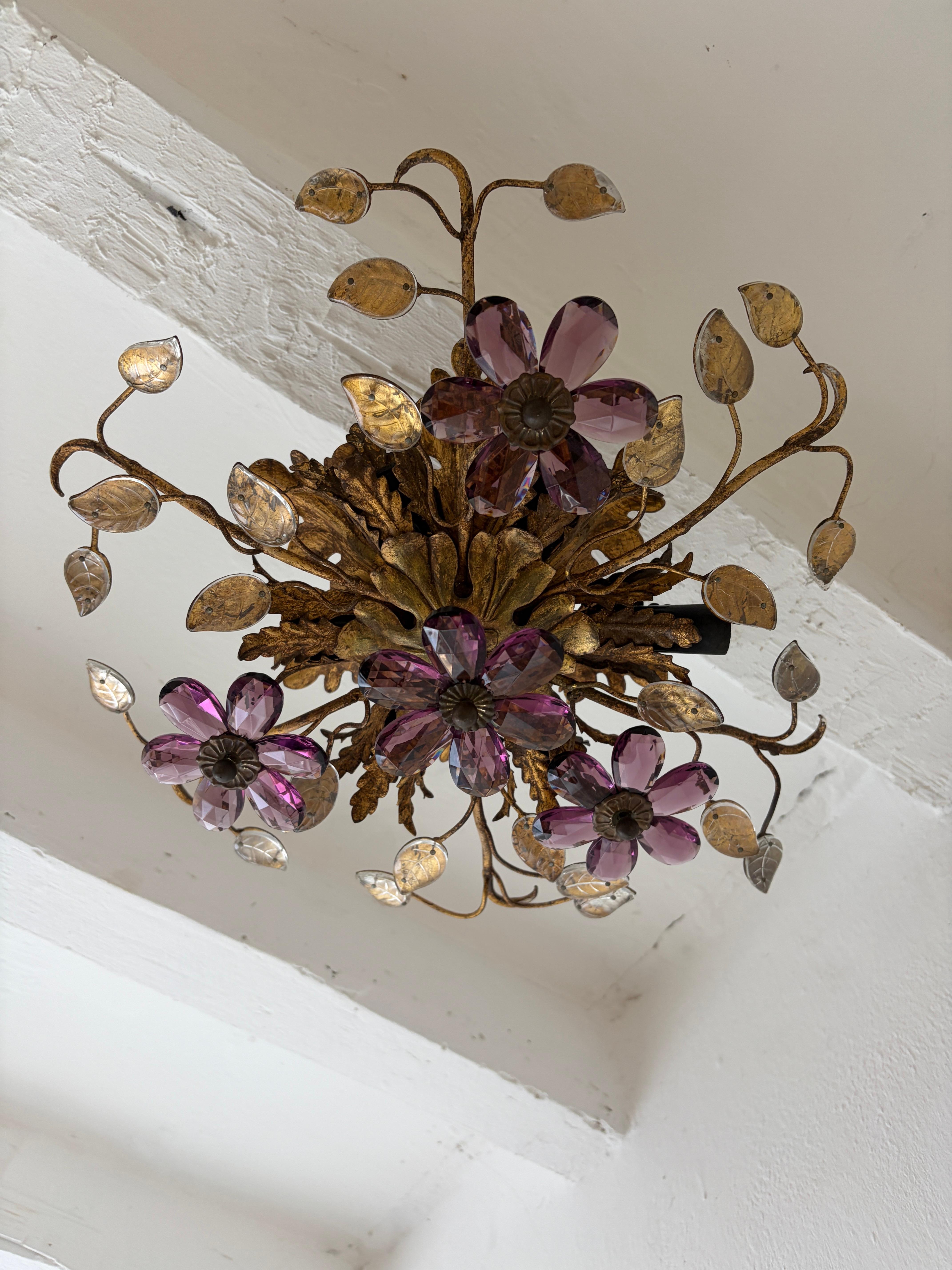 Lámpara de araña de cristal de amatista Maison Baguès 6 luces en venta 2