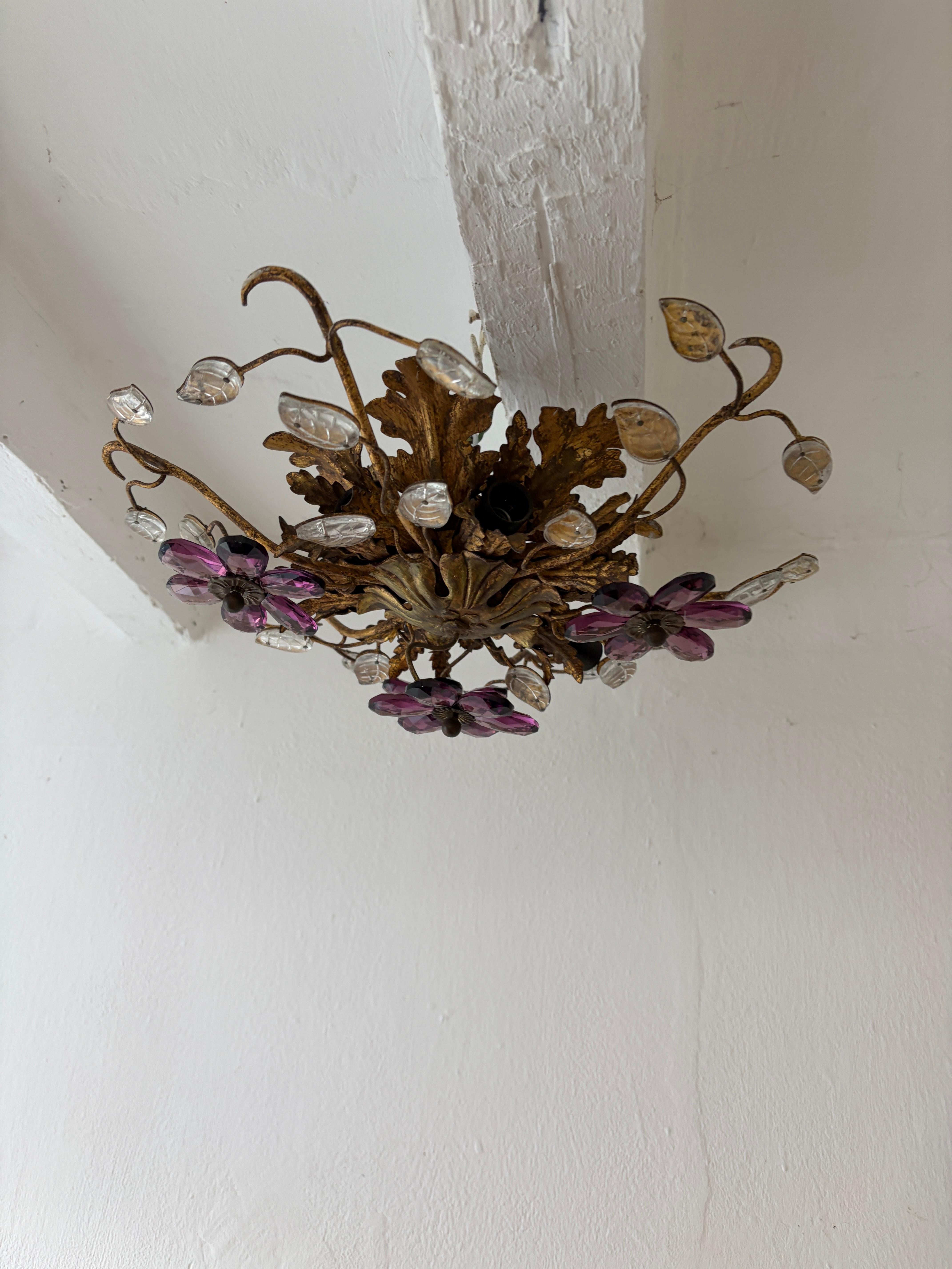 Lámpara de araña de cristal de amatista Maison Baguès 6 luces en venta 3