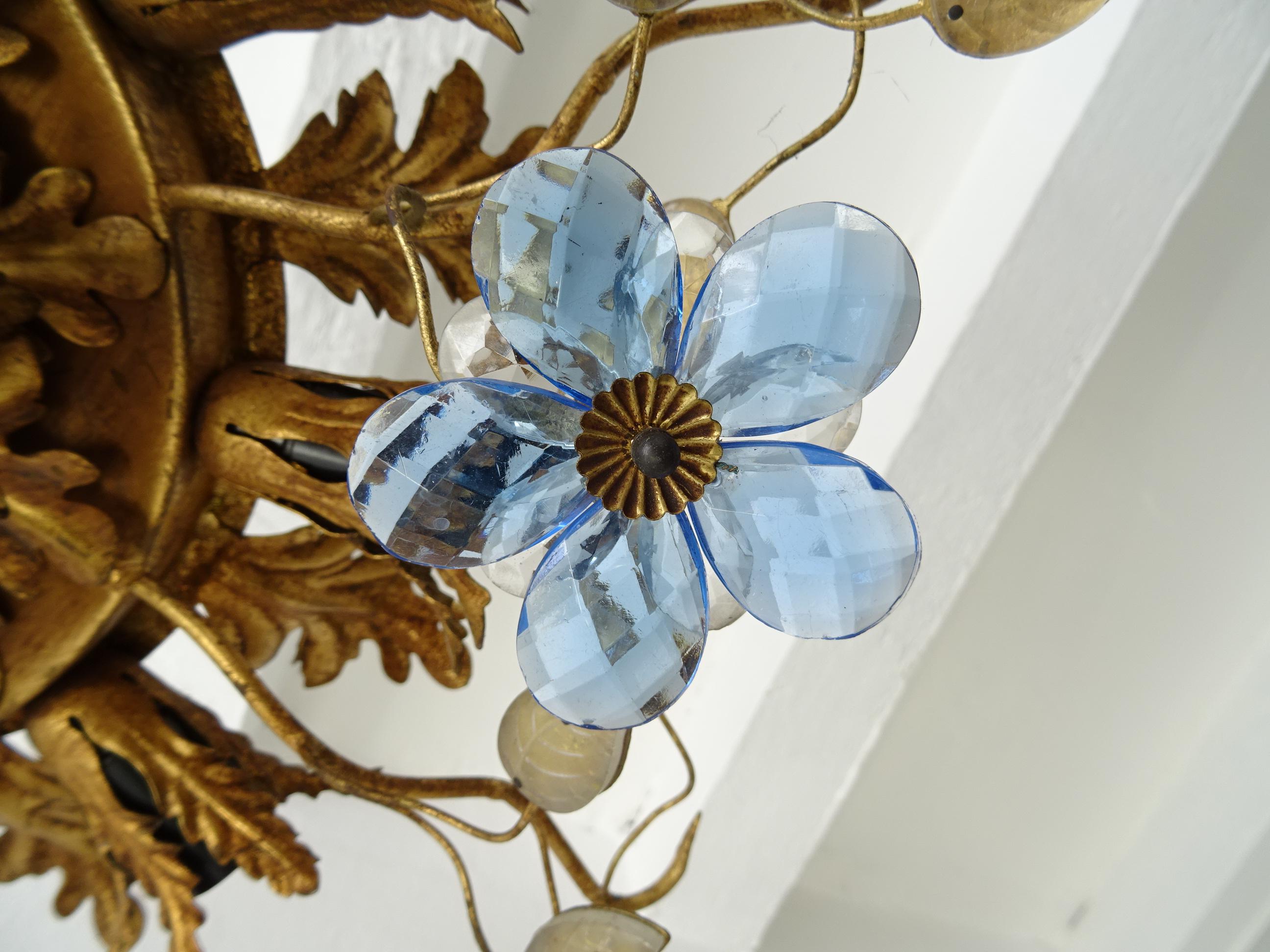 Flush Mount Maison Baguès Crystal Blue Flowers Leaves Chandelier 15 Lights 3