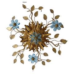 Flush Mount Maison Baguès Crystal Blue Flowers Leaves Chandelier 6 Lights C 1940