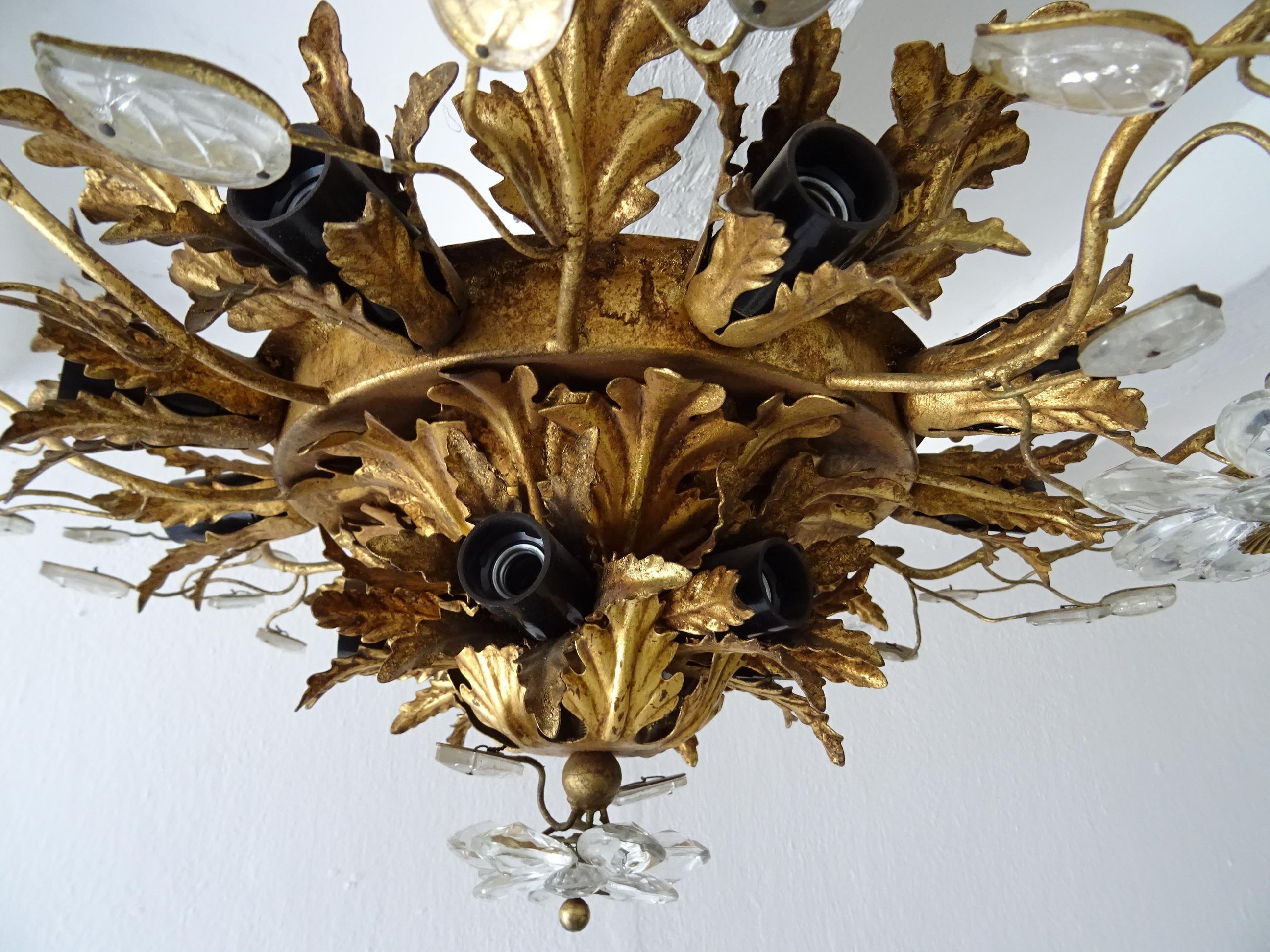 Flush Mount Maison Baguès Crystal Flowers Leaves Chandelier 15 Lights In Good Condition In Modena (MO), Modena (Mo)