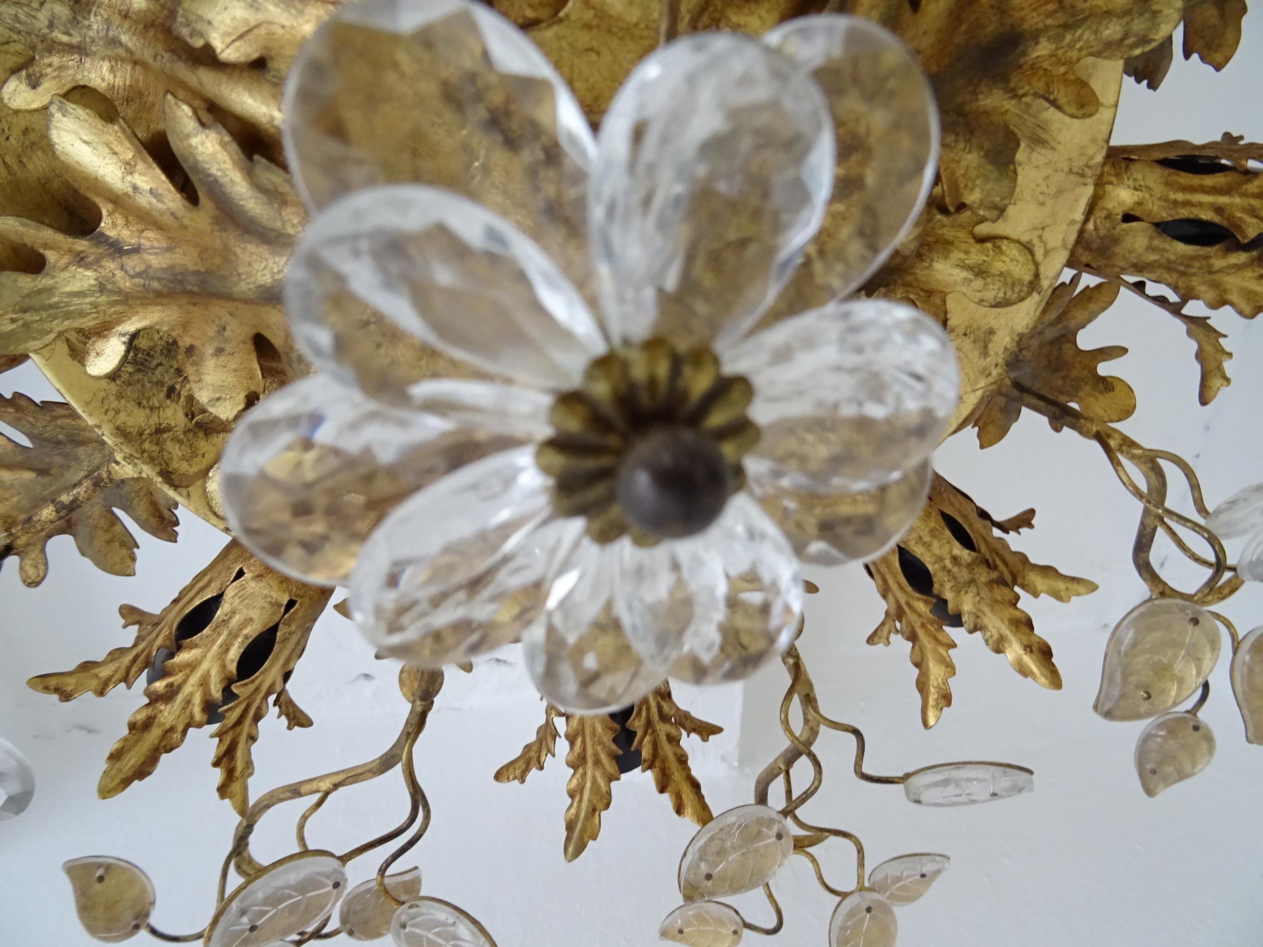 Flush Mount Maison Baguès Crystal Flowers Leaves Chandelier 9 Lights Rare 1