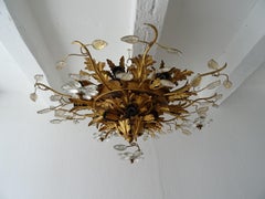 Flush Mount Maison Baguès Crystal Flowers Leaves Chandelier 15 Lights Signed