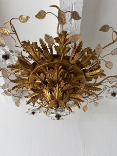 Flush Mount Maison Baguès Crystal Flowers Leaves Chandelier 15 Lights Signed