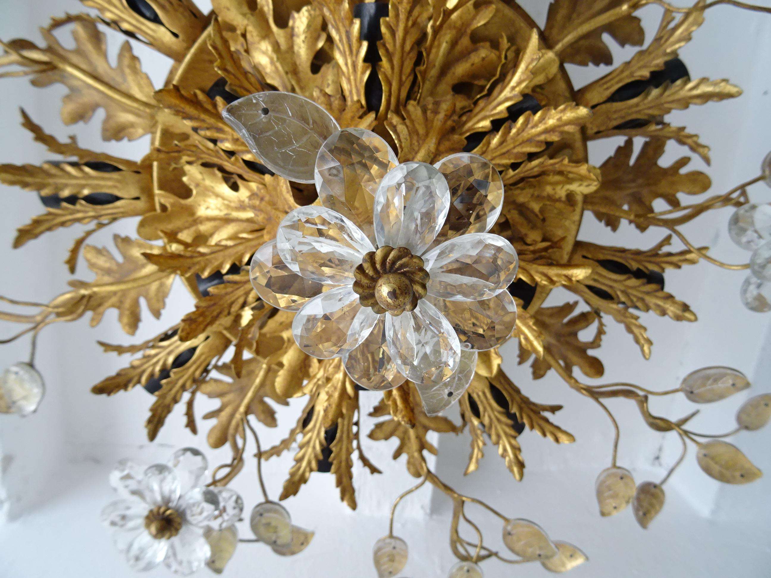 Flush Mount Maison Baguès Crystal Flowers Leaves Chandelier 15 Lights Signed In Good Condition For Sale In Modena (MO), Modena (Mo)