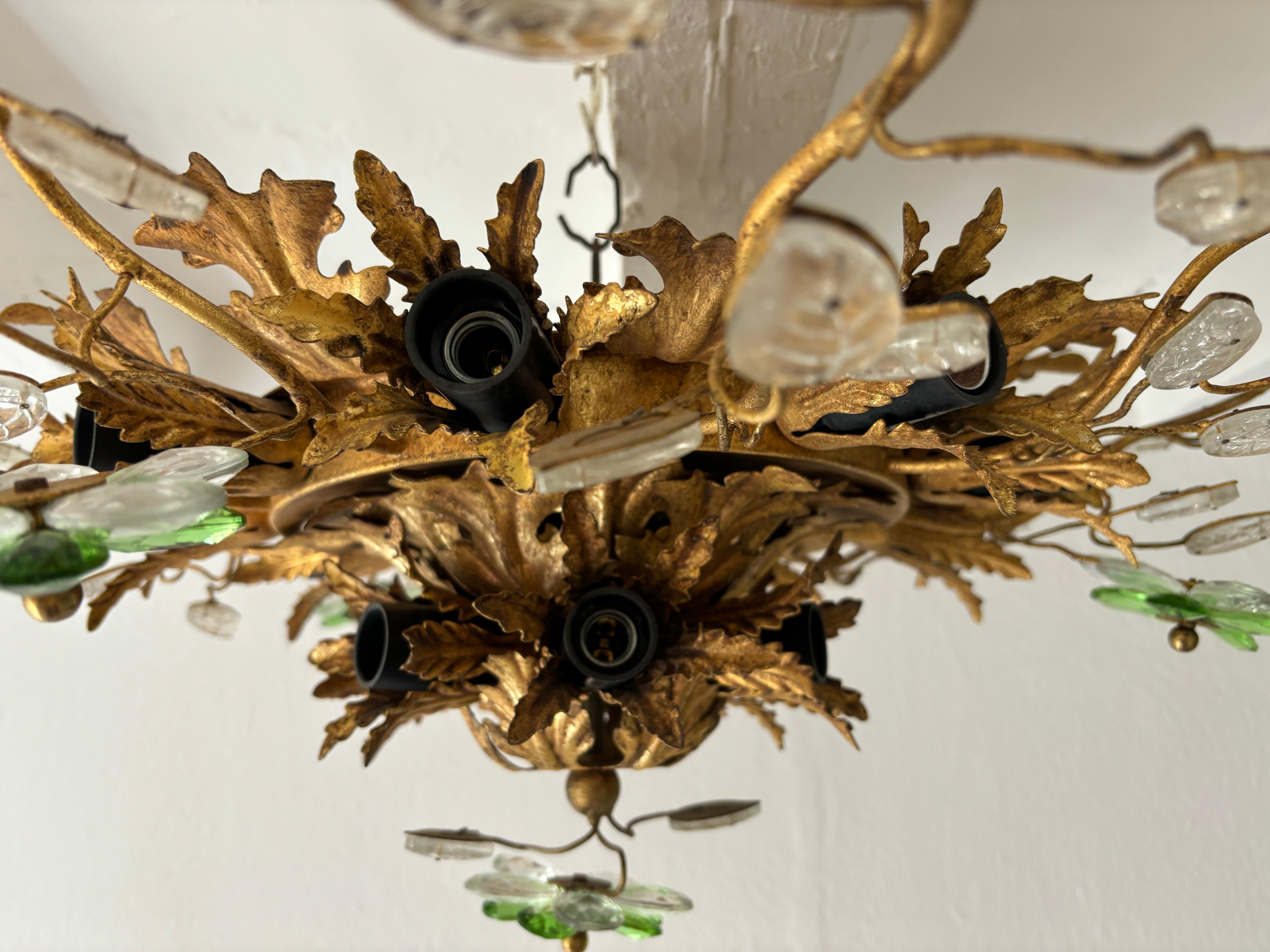 Flush Mount Maison Baguès Crystal Green Flowers Leaves Chandelier 15 Lights 5