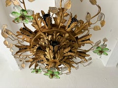Flush Mount Maison Baguès Crystal Green Flowers Leaves Chandelier 15 Lights