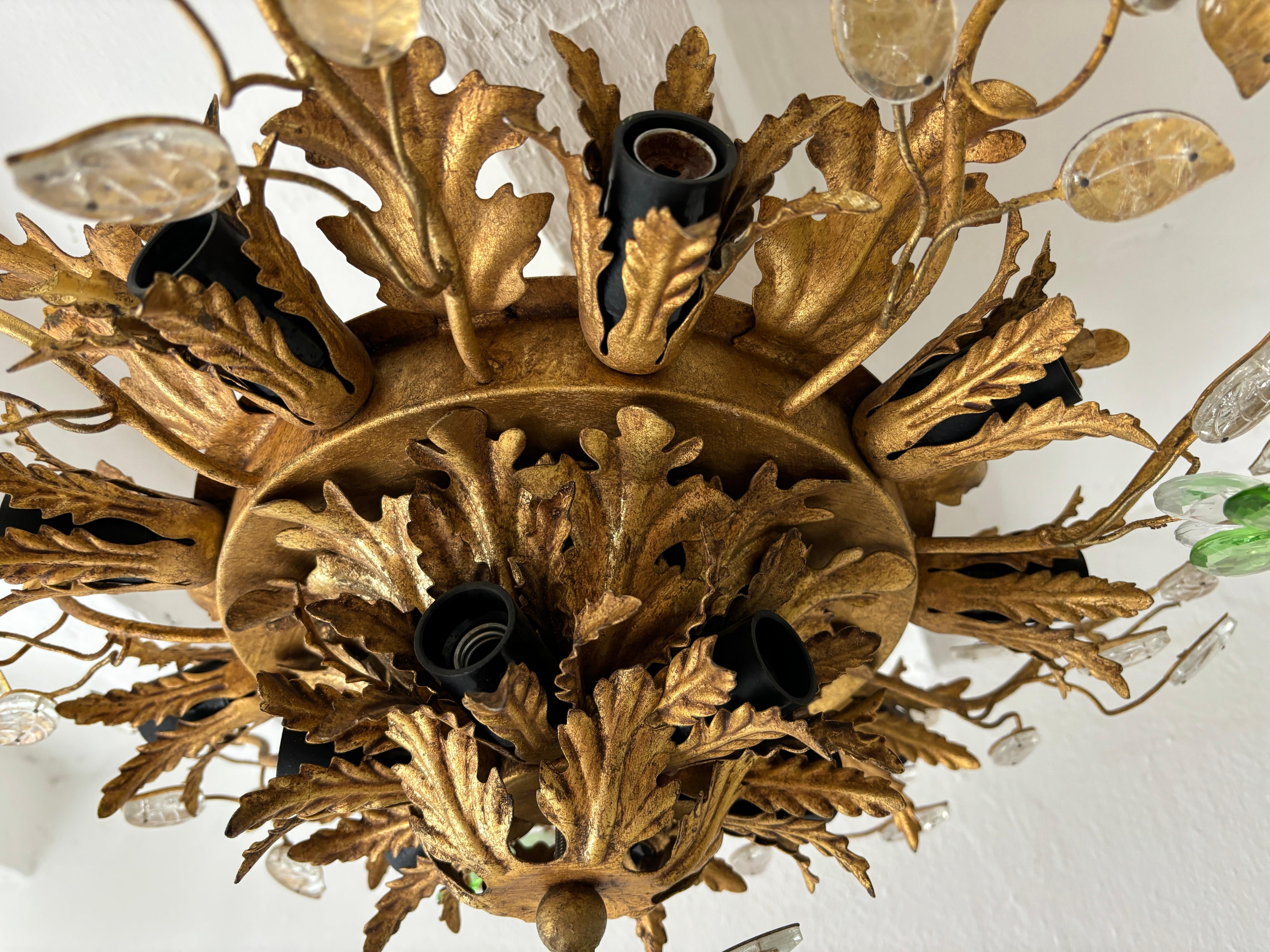 Flush Mount Maison Baguès Crystal Green Flowers Leaves Chandelier 15 Lights 3