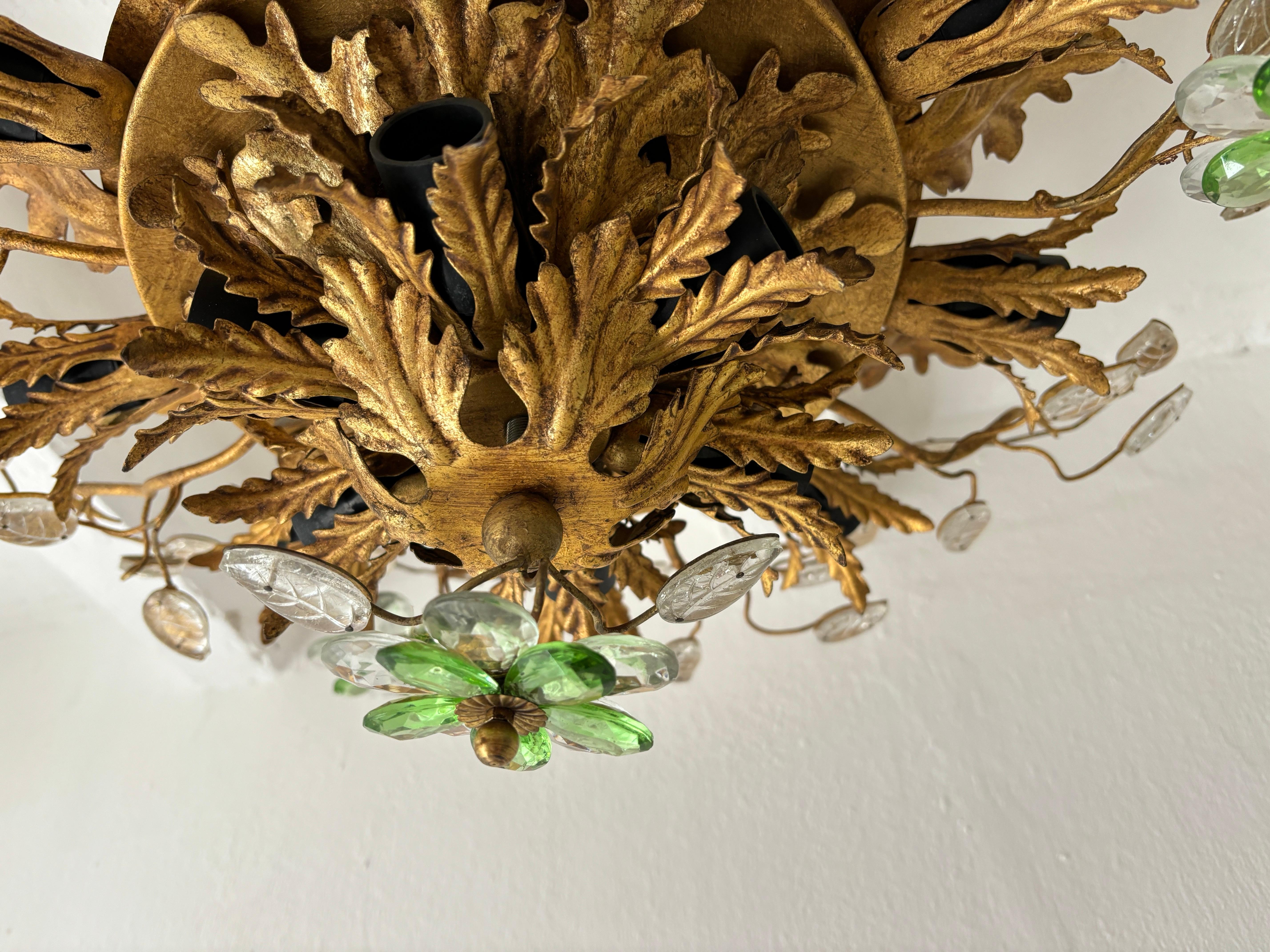 Flush Mount Maison Baguès Crystal Green Flowers Leaves Chandelier 15 Lights 4