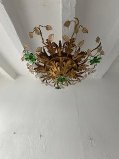 Flush Mount Maison Baguès Crystal Green Flowers Leaves Kronleuchter 9 Lights