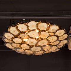 Flush Mount Murano Disc Kronleuchter in Smoked Topaz mit Messing Basis